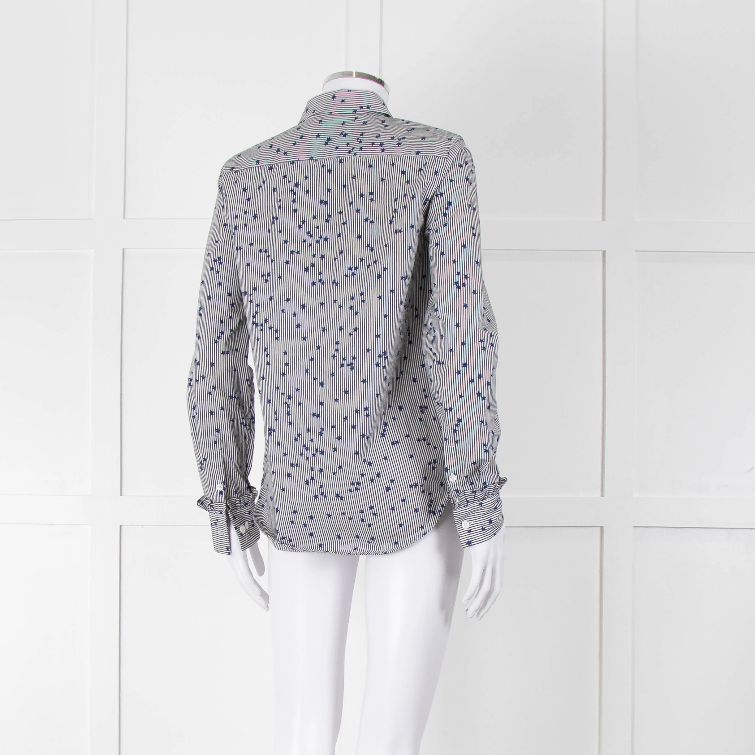 Equipment Micro Stripe Star Print Shirt with Ruffle Front - Image 4