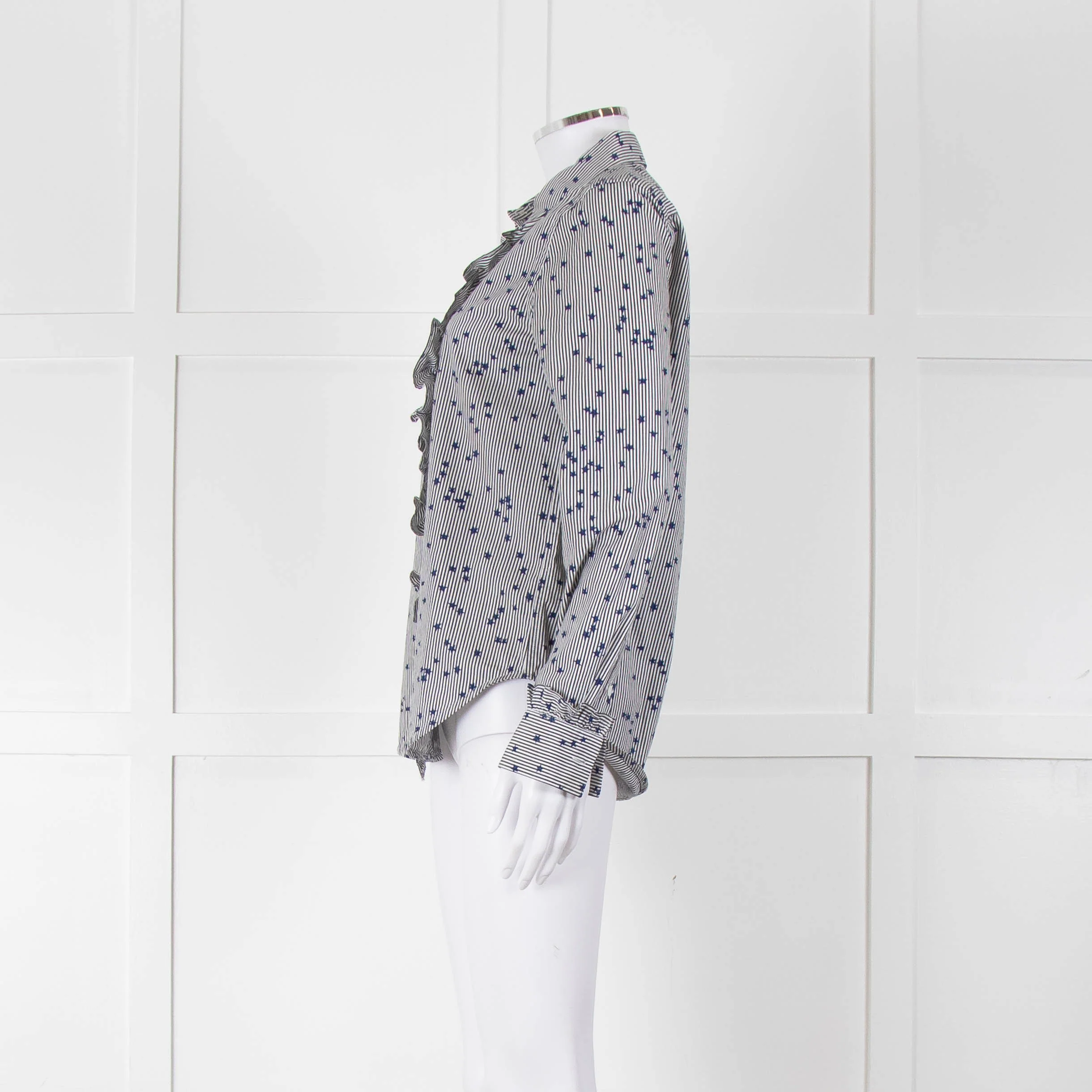 Equipment Micro Stripe Star Print Shirt with Ruffle Front - Image 7