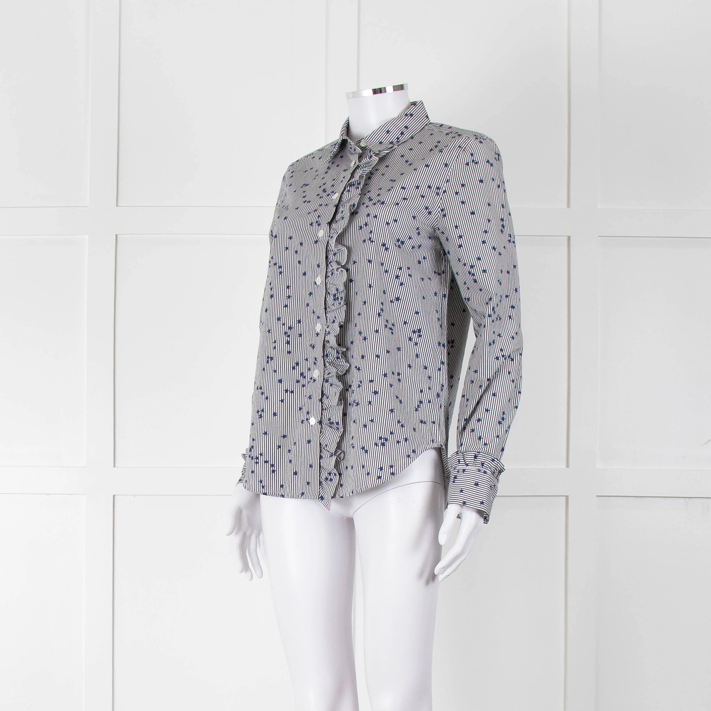 Equipment Micro Stripe Star Print Shirt with Ruffle Front - Image 8