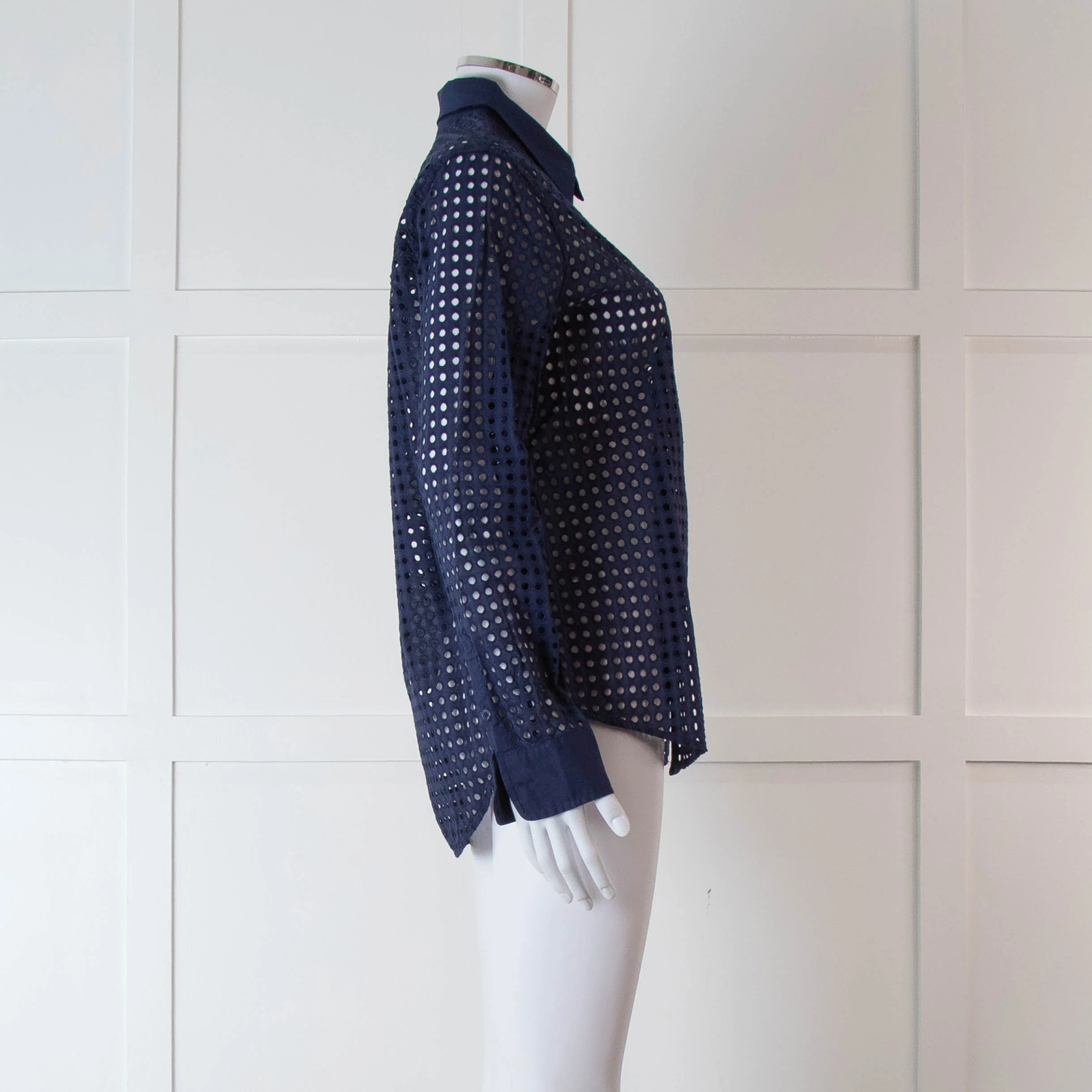 Equipment Navy Perforated Collard Shirt - Image 3