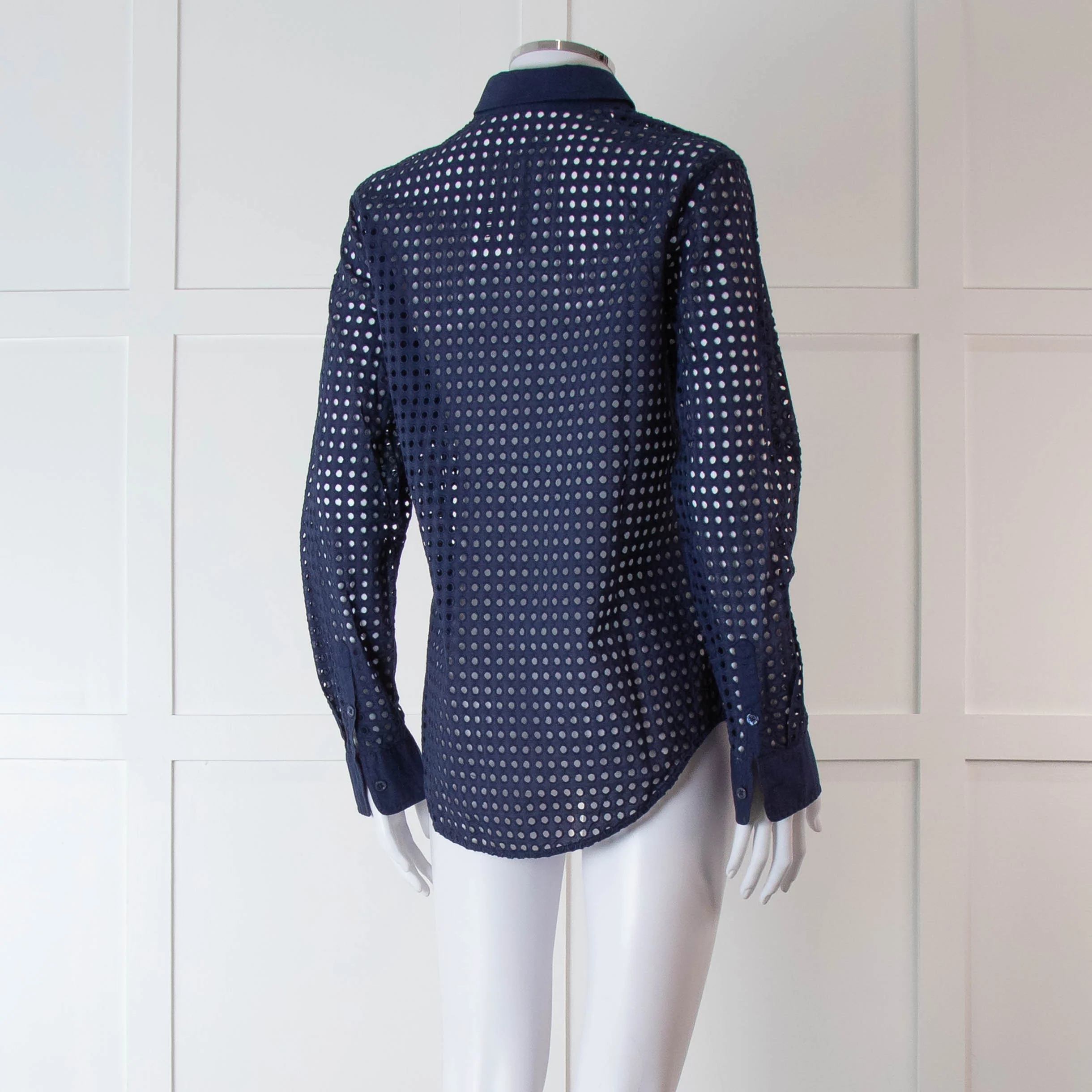 Equipment Navy Perforated Collard Shirt - Image 4