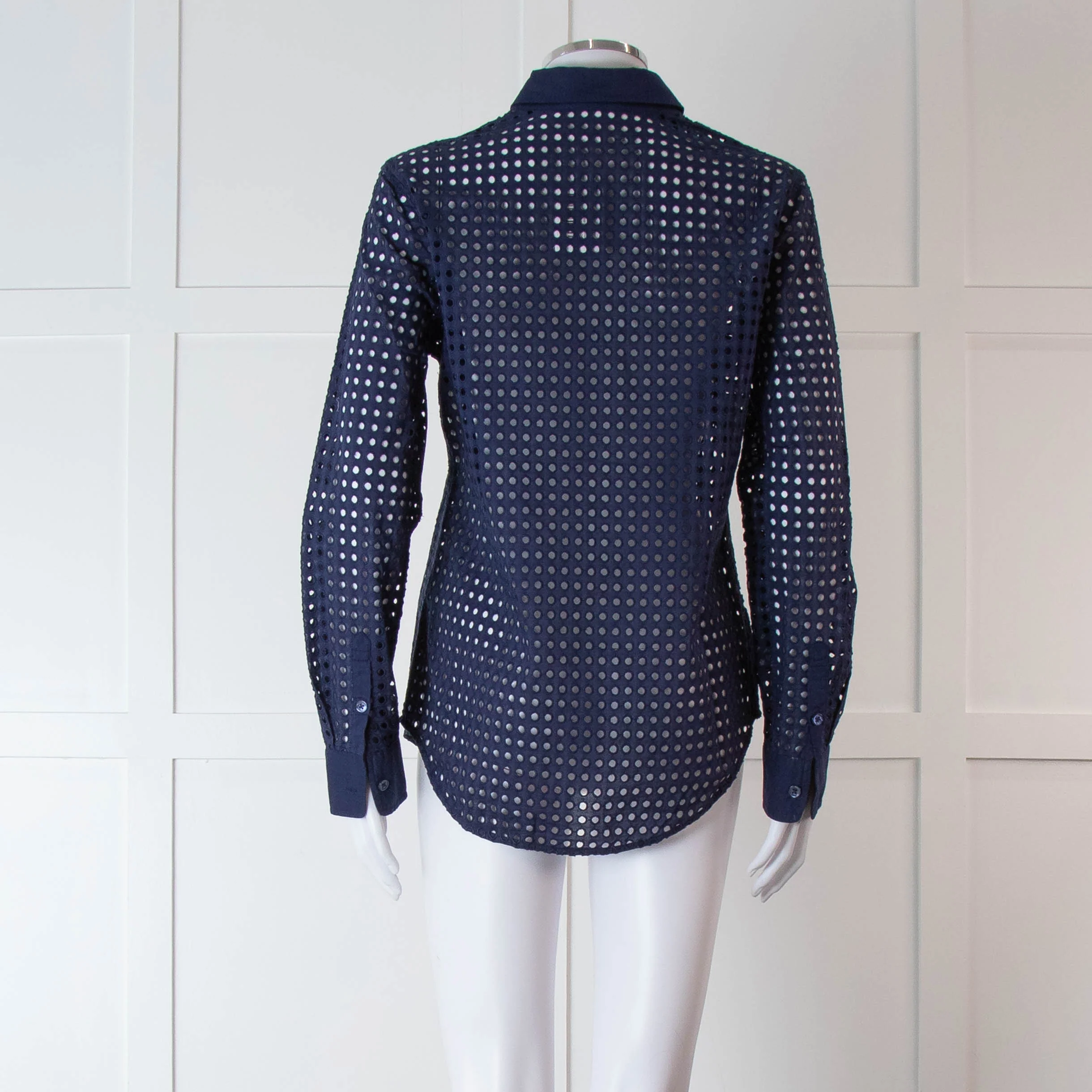 Equipment Navy Perforated Collard Shirt - Image 5