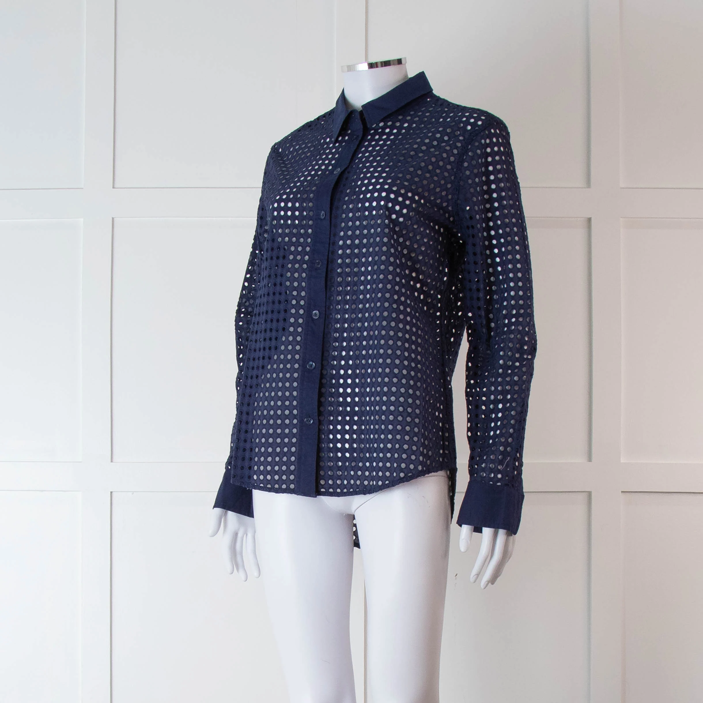 Equipment Navy Perforated Collard Shirt - Image 8