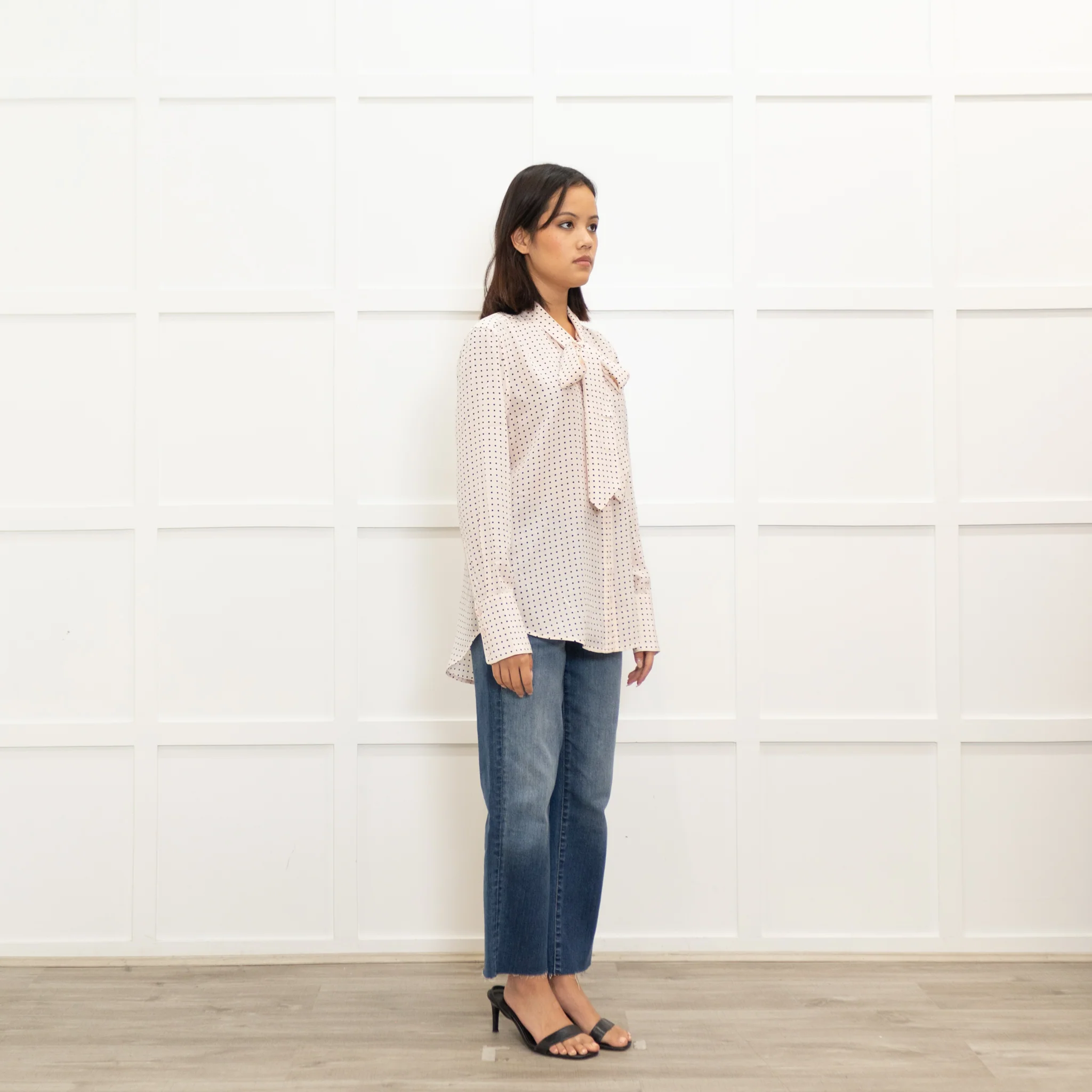 Equipment Pink Polka Dot Tie Neck Blouse - Image 3