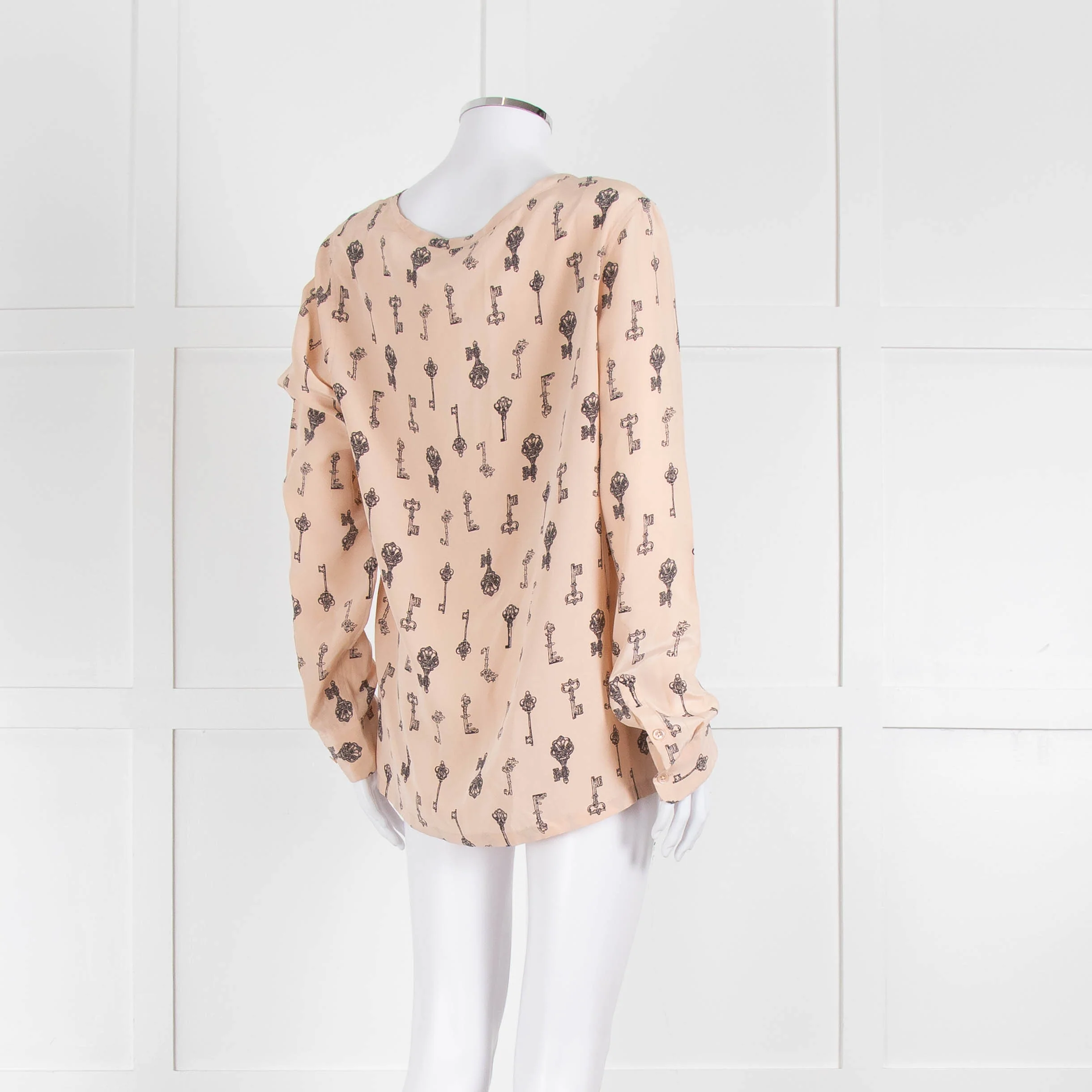 EQUIPMENT Nude Silk Blouse With Black Keys Pattern - Image 4