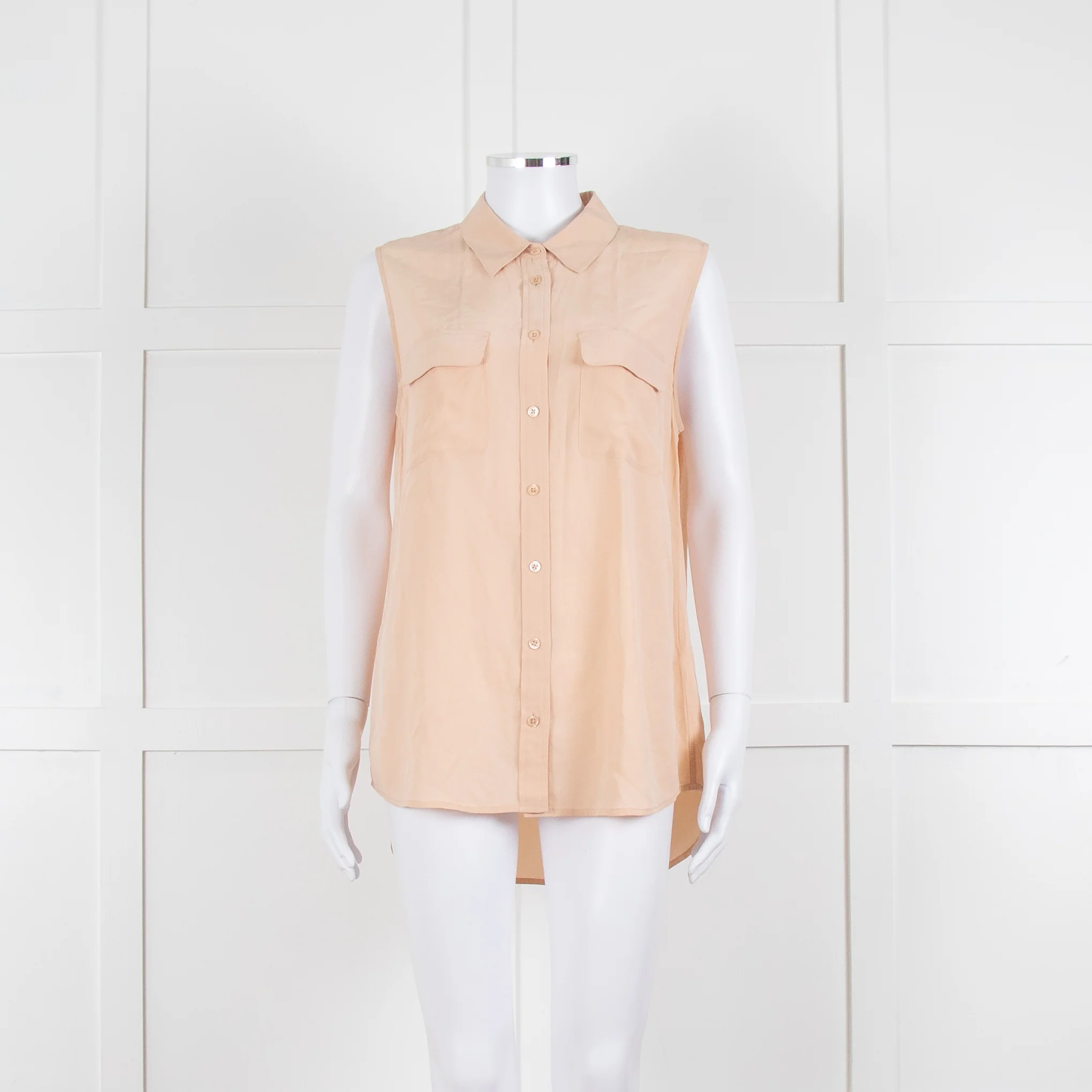 Equipment Pale Peach Button Up Sleeveless Silk Top