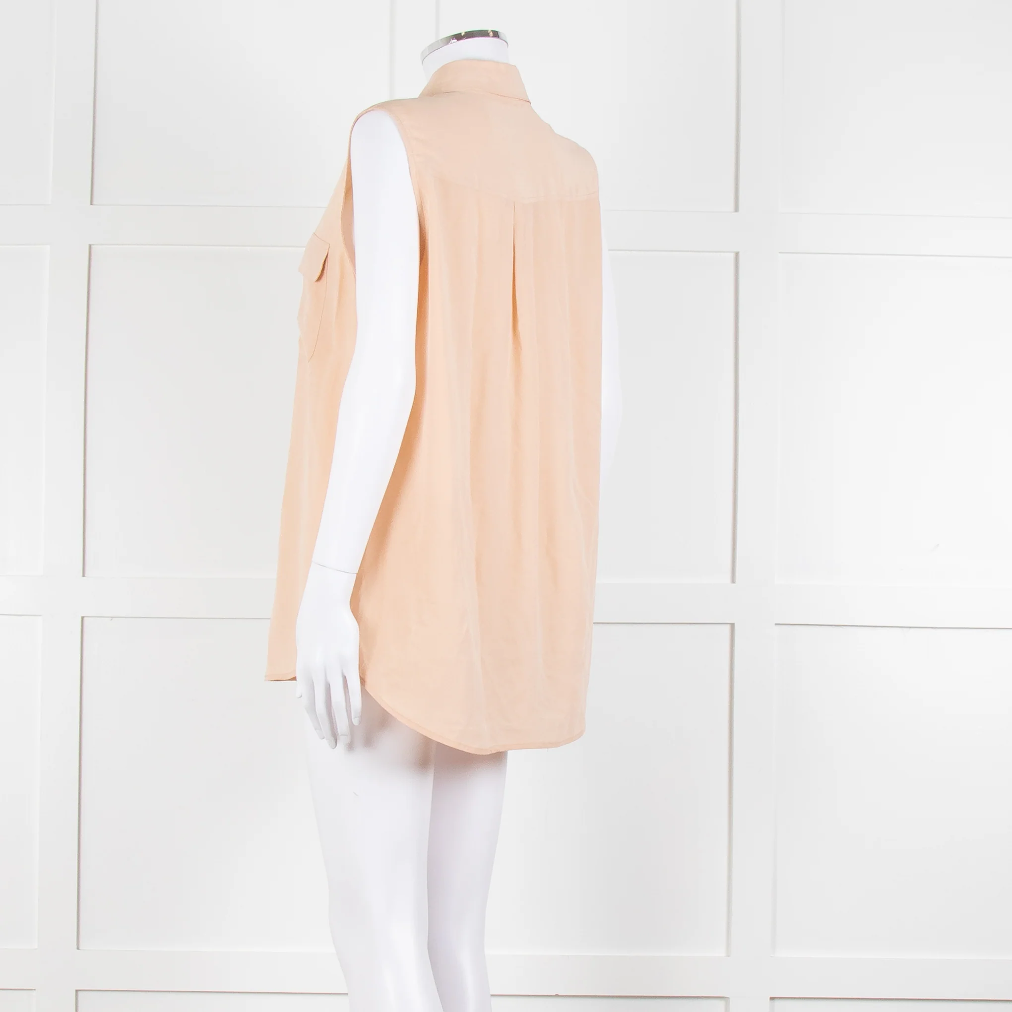 Equipment Pale Peach Button Up Sleeveless Silk Top - Image 6