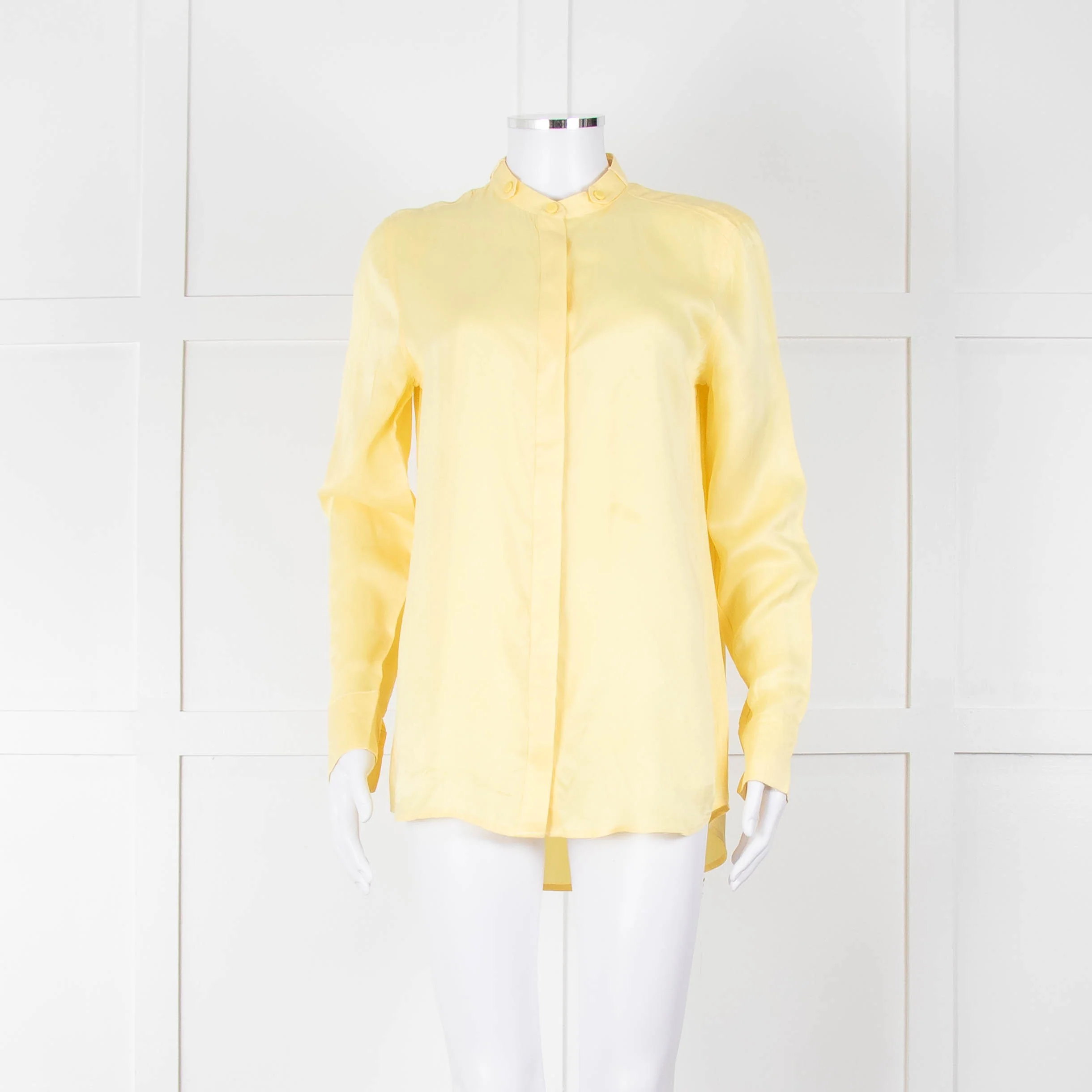 Equipment Pale Yellow Grandad Collar Silk Blouse