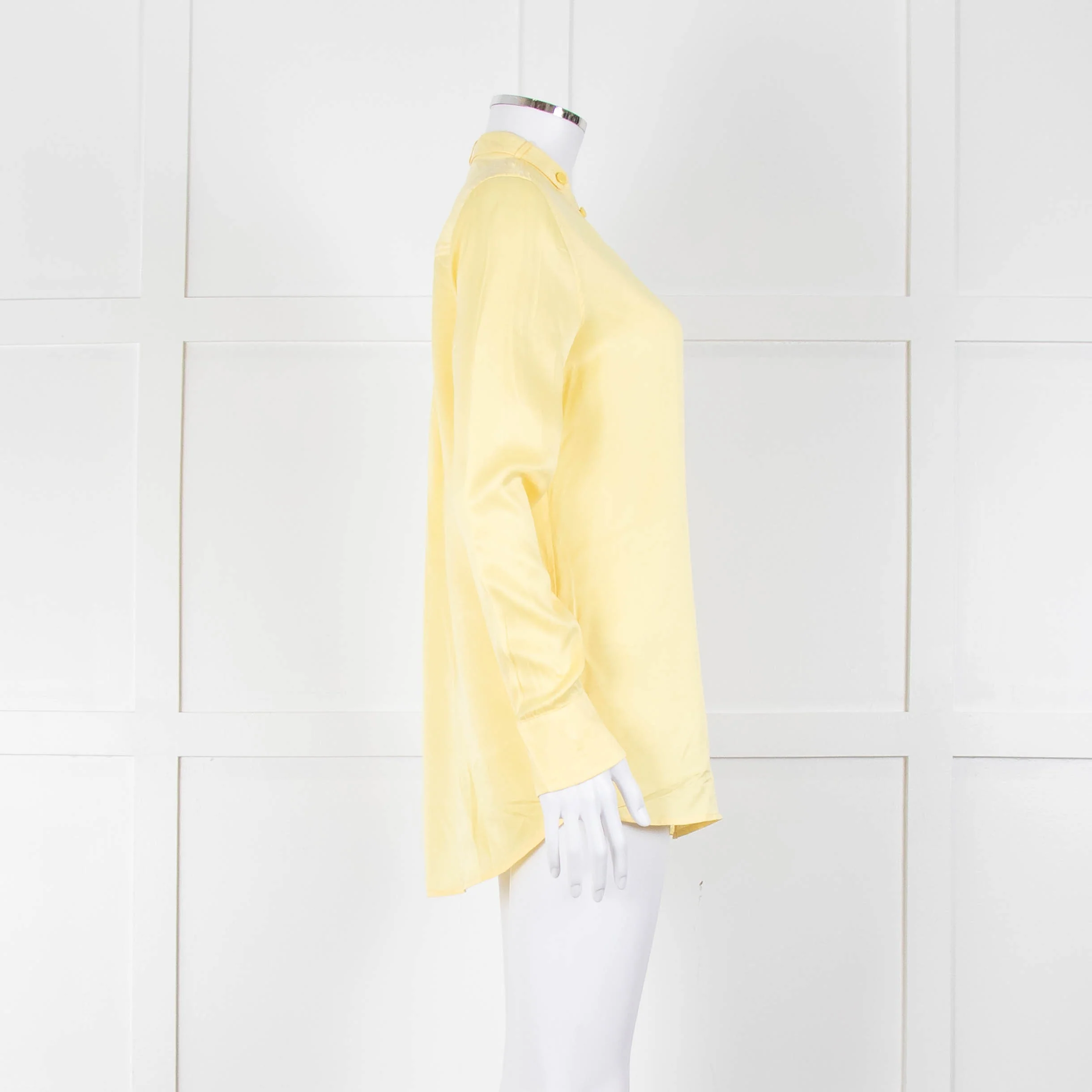 Equipment Pale Yellow Grandad Collar Silk Blouse - Image 3