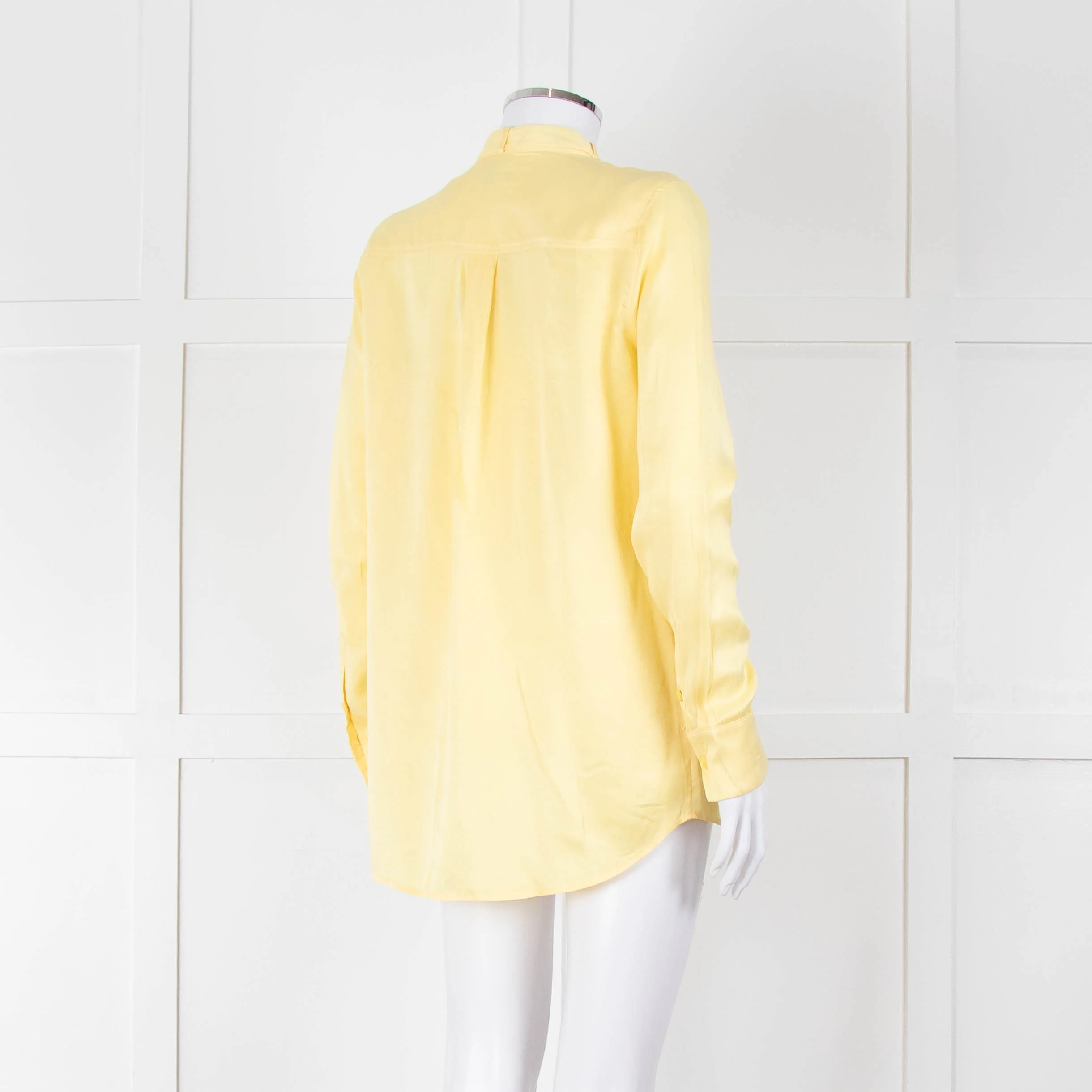 Equipment Pale Yellow Grandad Collar Silk Blouse - Image 4