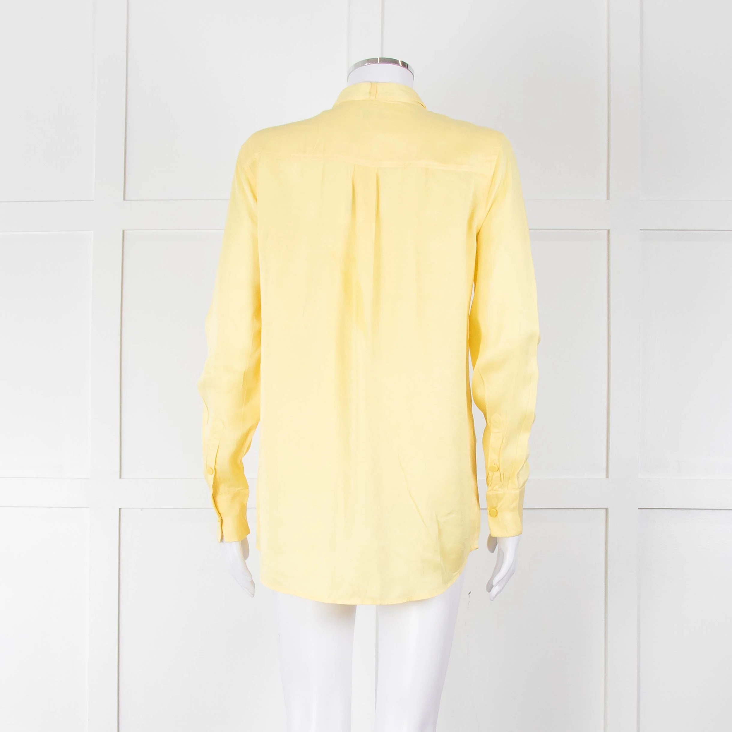 Equipment Pale Yellow Grandad Collar Silk Blouse - Image 5