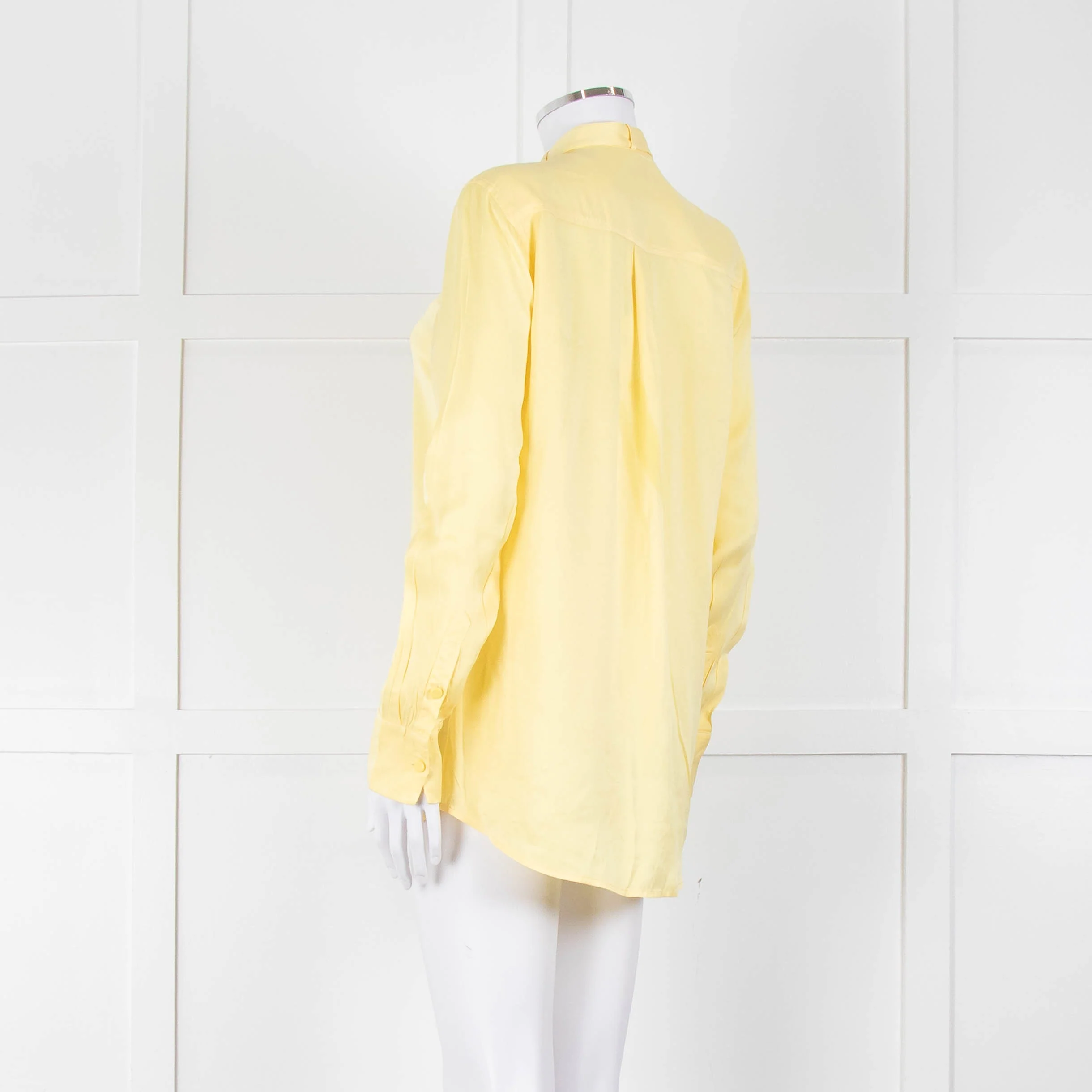 Equipment Pale Yellow Grandad Collar Silk Blouse - Image 6