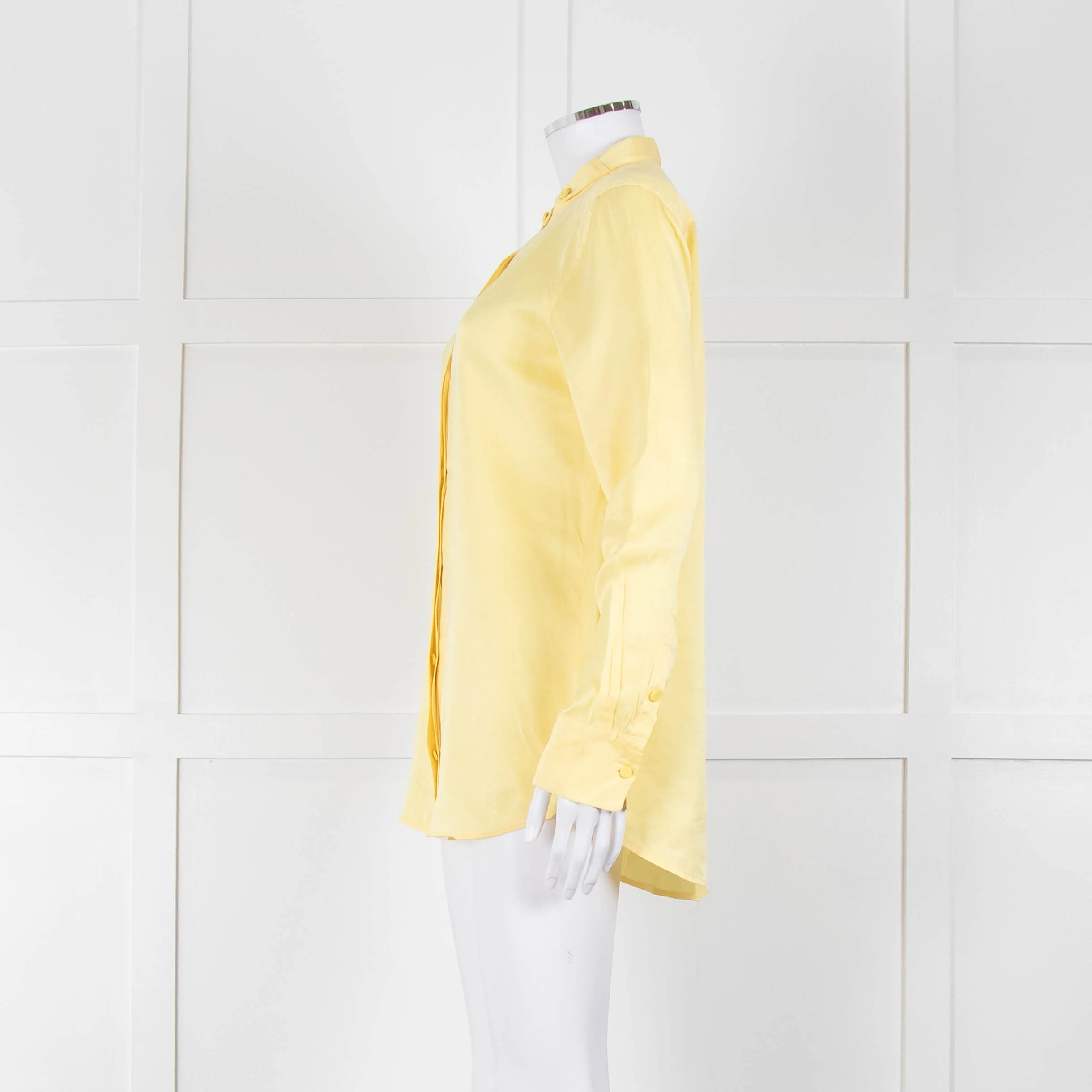 Equipment Pale Yellow Grandad Collar Silk Blouse - Image 7