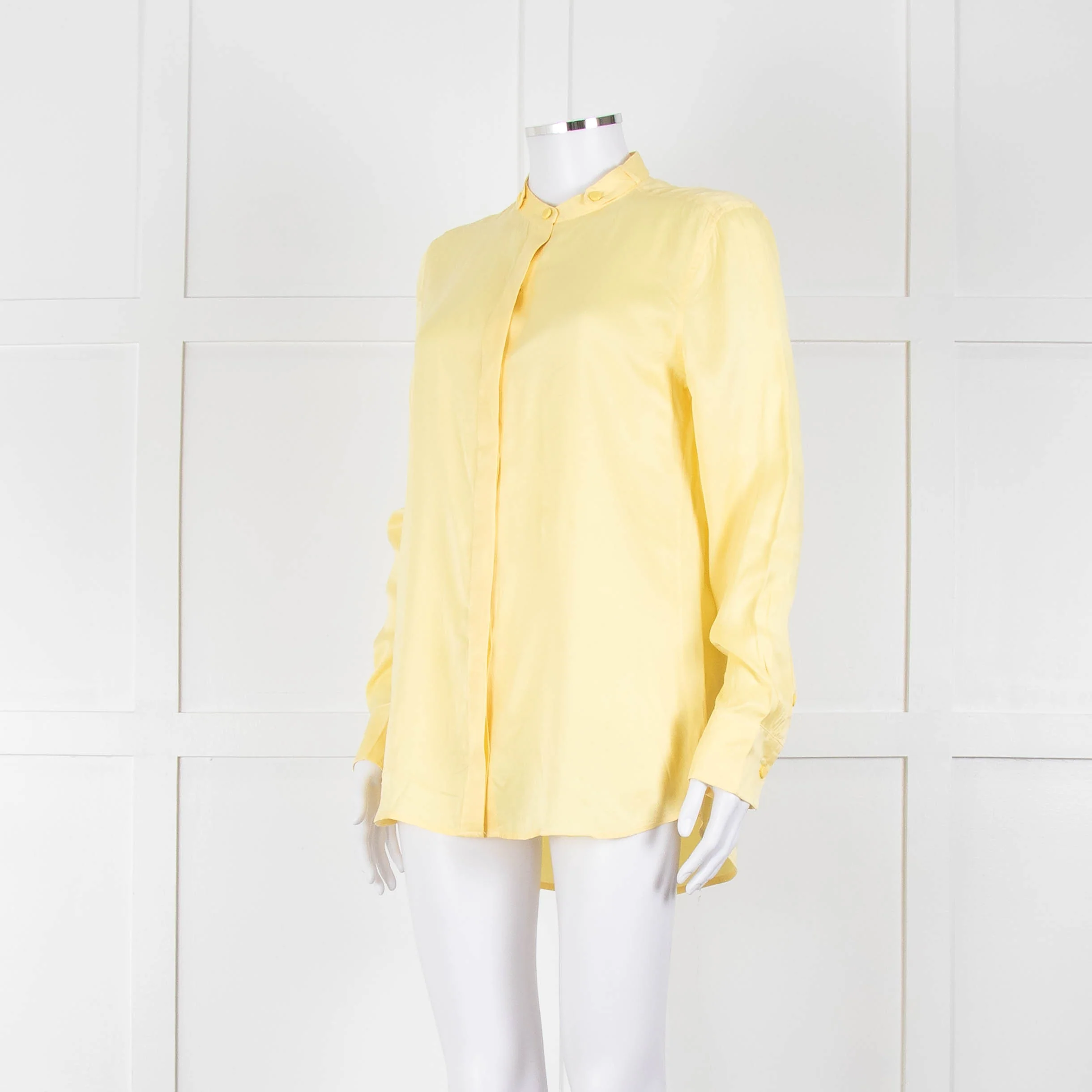 Equipment Pale Yellow Grandad Collar Silk Blouse - Image 8