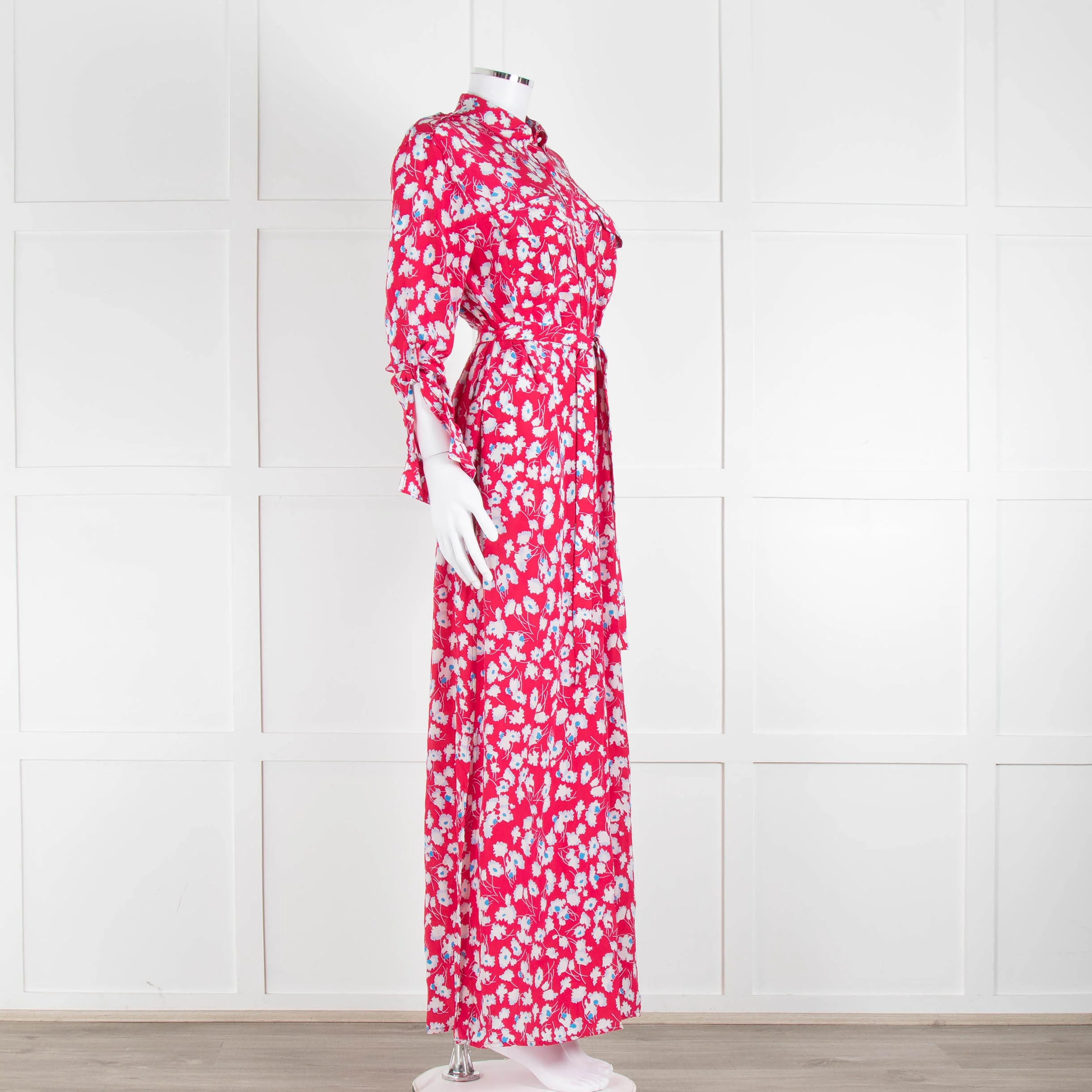 Equipment Pink White Blue Floral Shirt Dress With Tie Belt - Image 2
