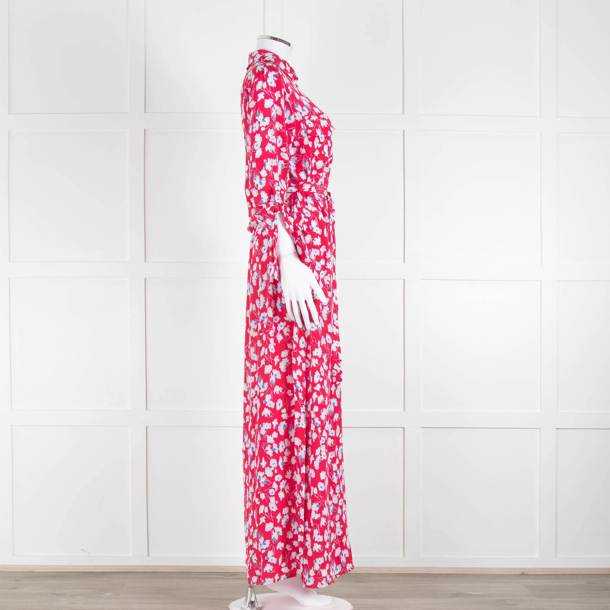 Equipment Pink White Blue Floral Shirt Dress With Tie Belt - Image 3