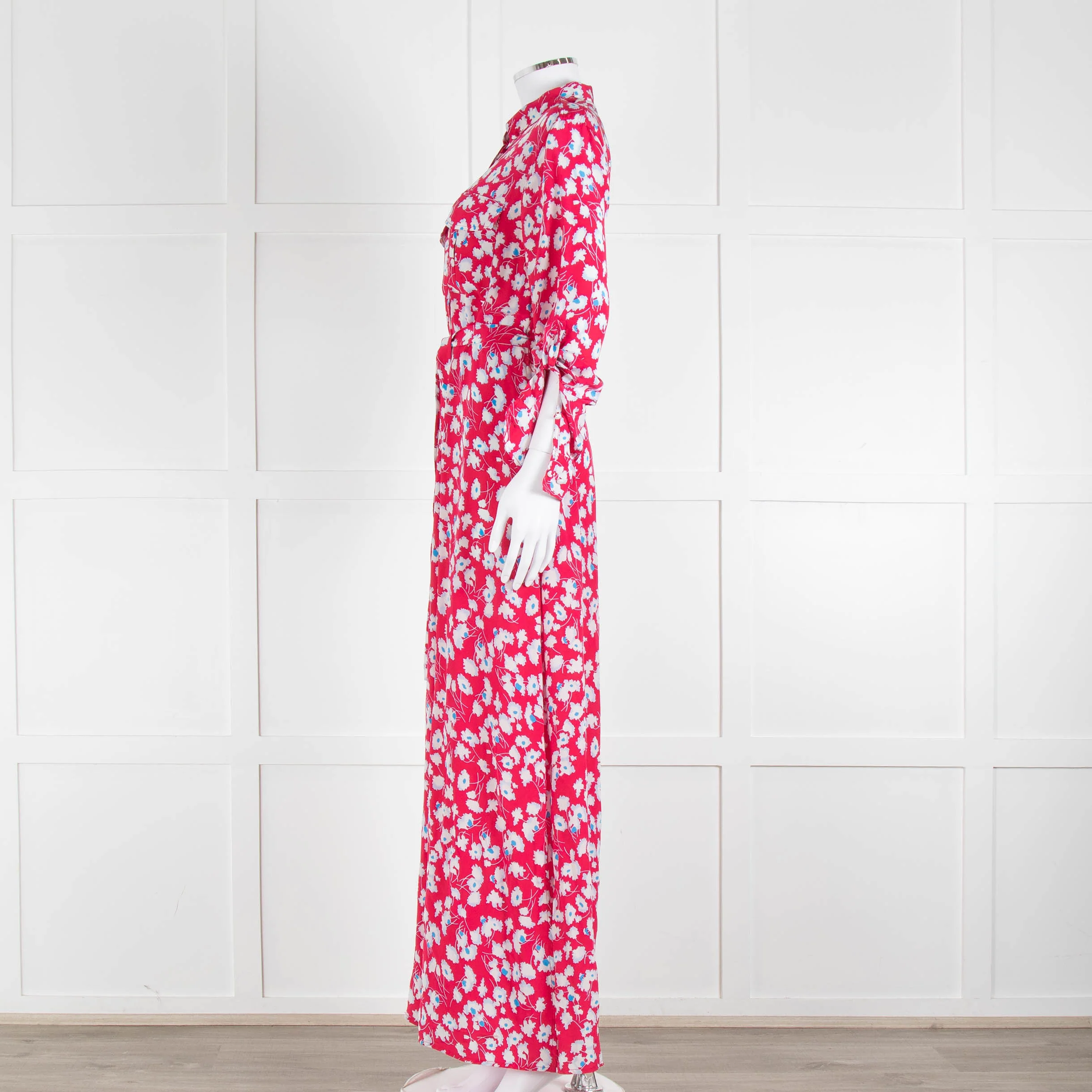 Equipment Pink White Blue Floral Shirt Dress With Tie Belt - Image 7