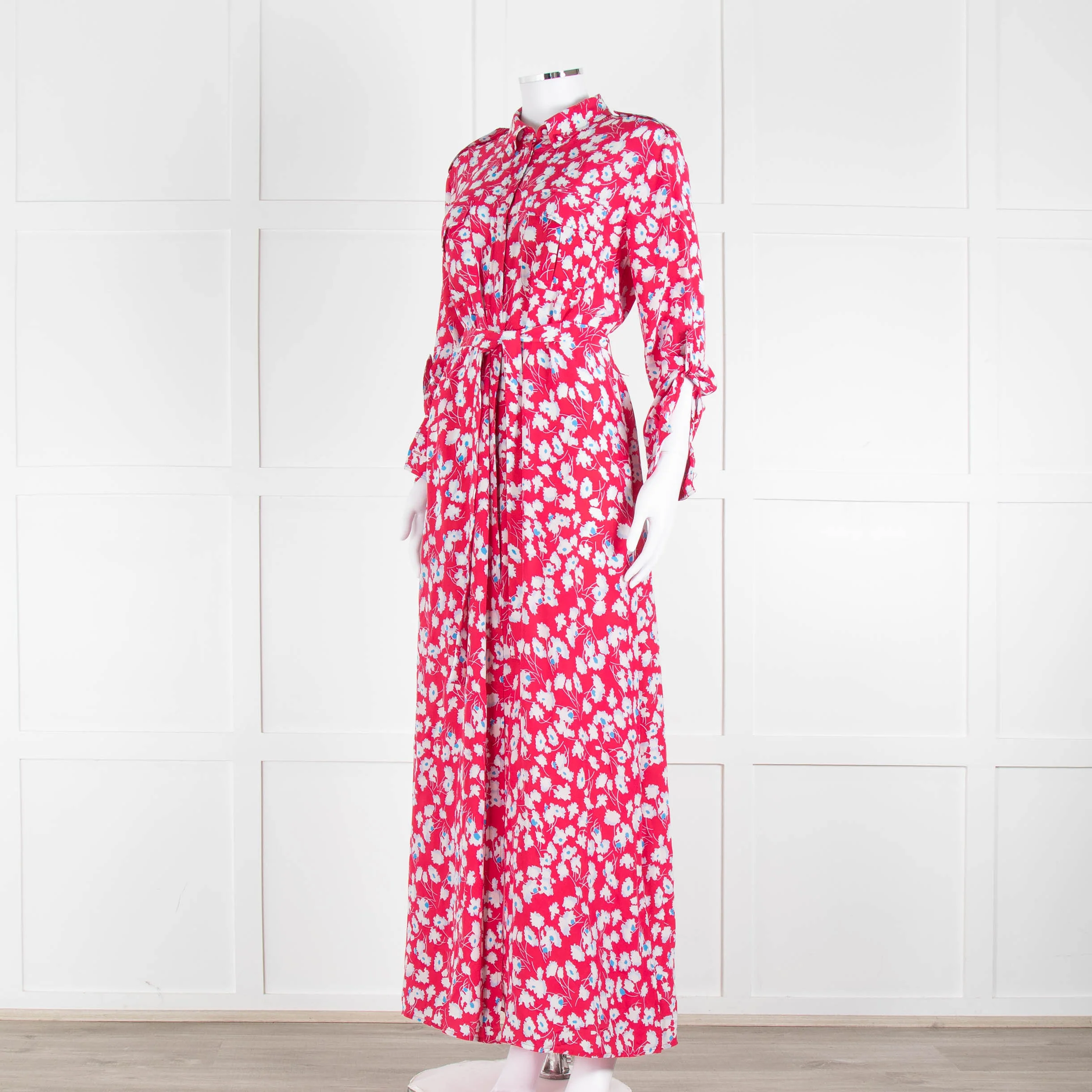Equipment Pink White Blue Floral Shirt Dress With Tie Belt - Image 8