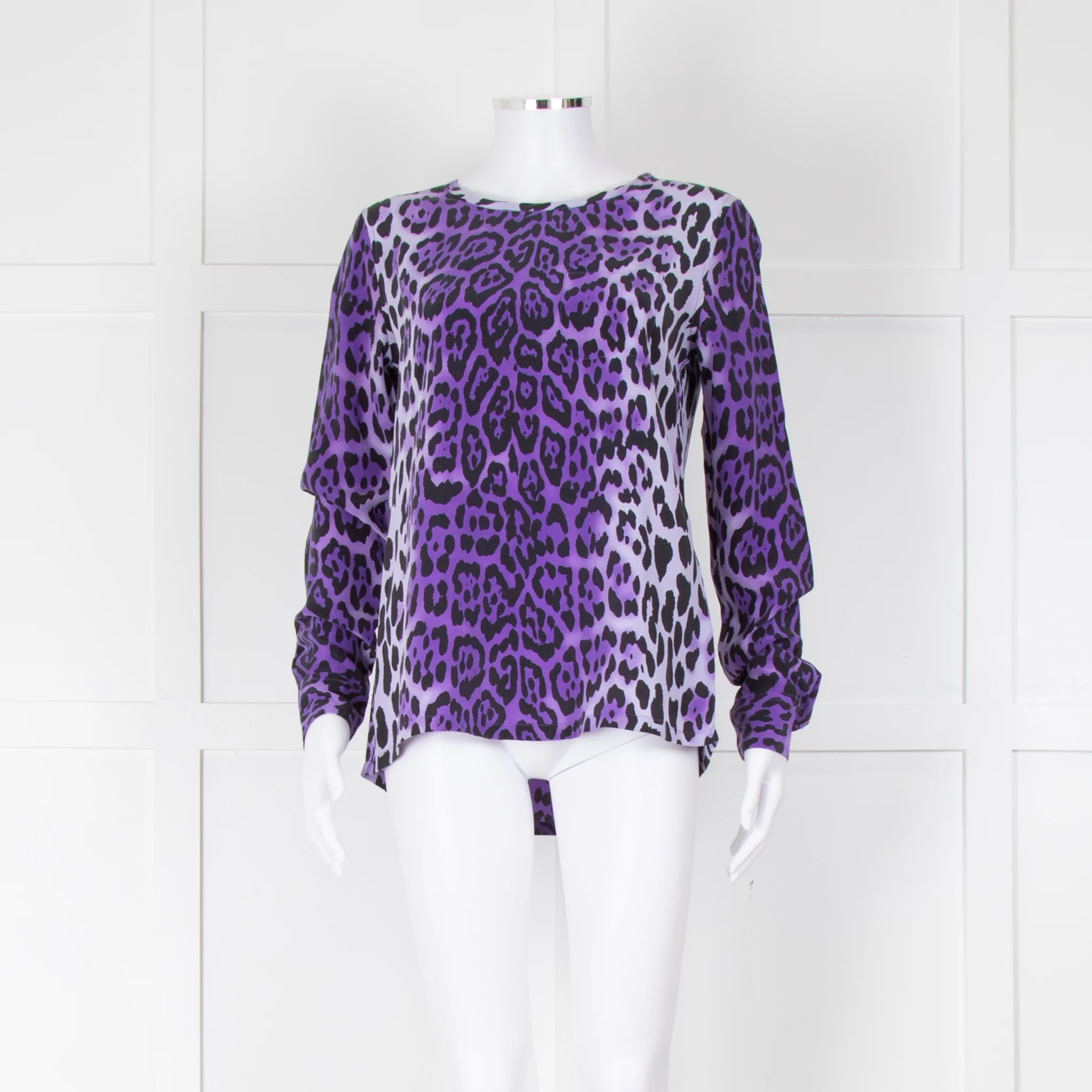 Equipment Purple Black Animal Print Long Sleeve Silk Shirt