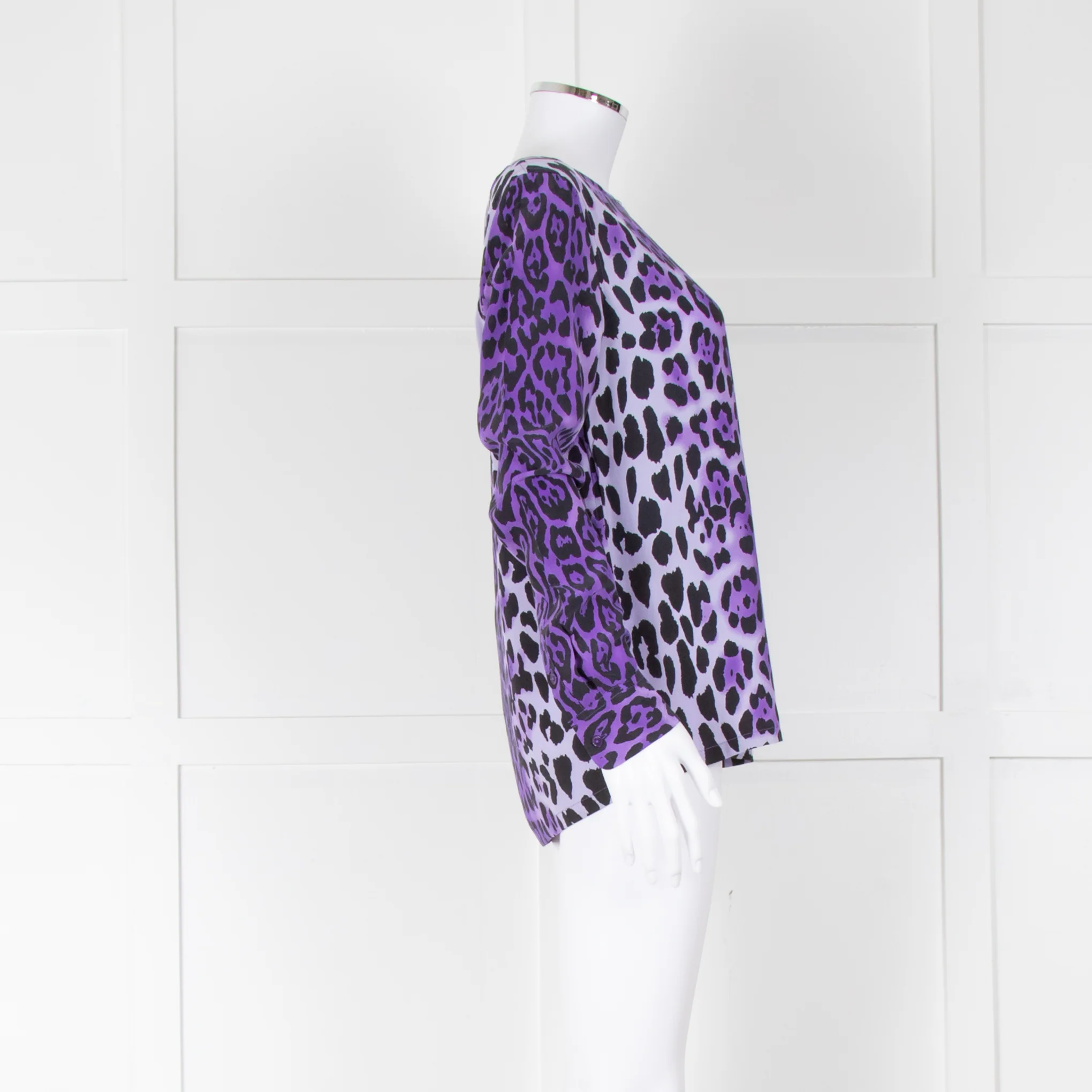 Equipment Purple Black Animal Print Long Sleeve Silk Shirt - Image 2