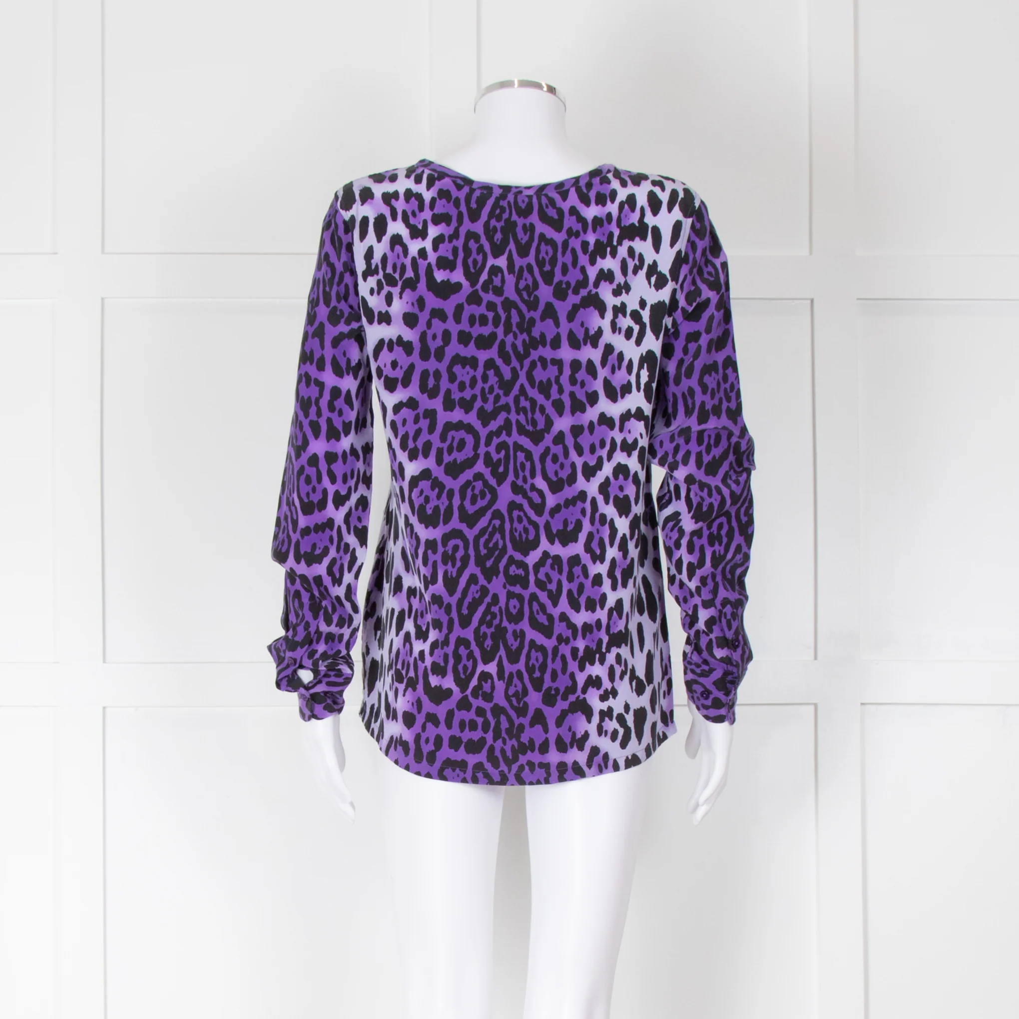 Equipment Purple Black Animal Print Long Sleeve Silk Shirt - Image 3