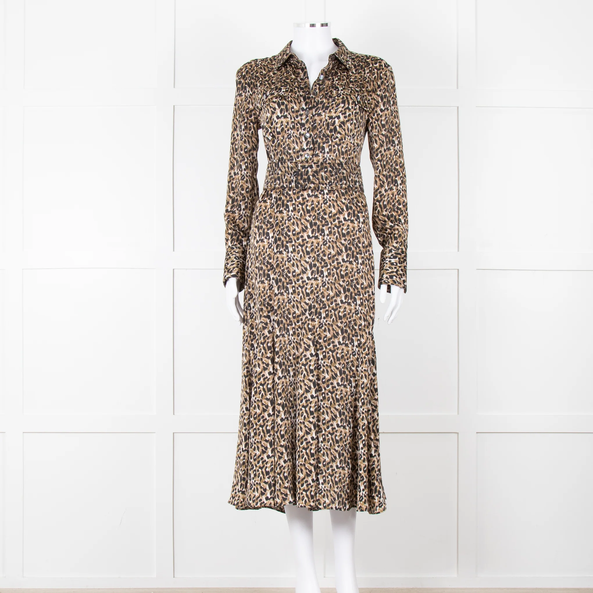 Equipment Satin Animal Print Shirt Dress with Belt