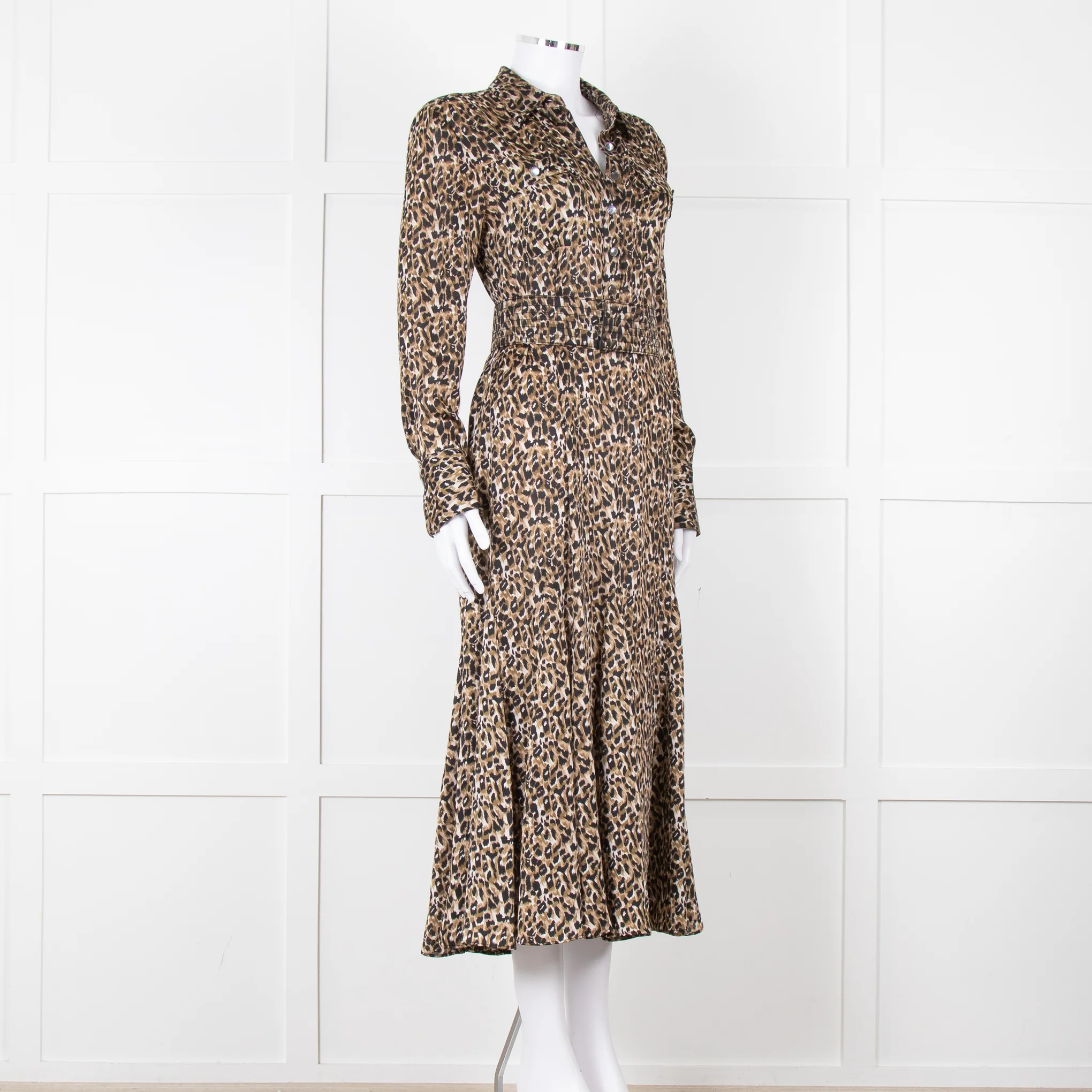 Equipment Satin Animal Print Shirt Dress with Belt - Image 2