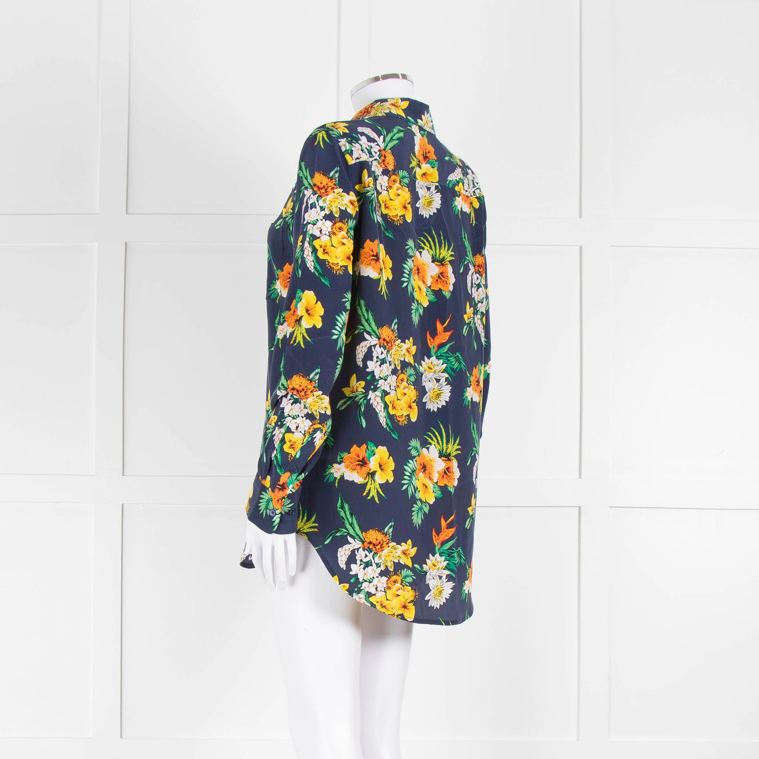 Equipment Silk Navy Blouse With Multicoloured Flowers Print - Image 6