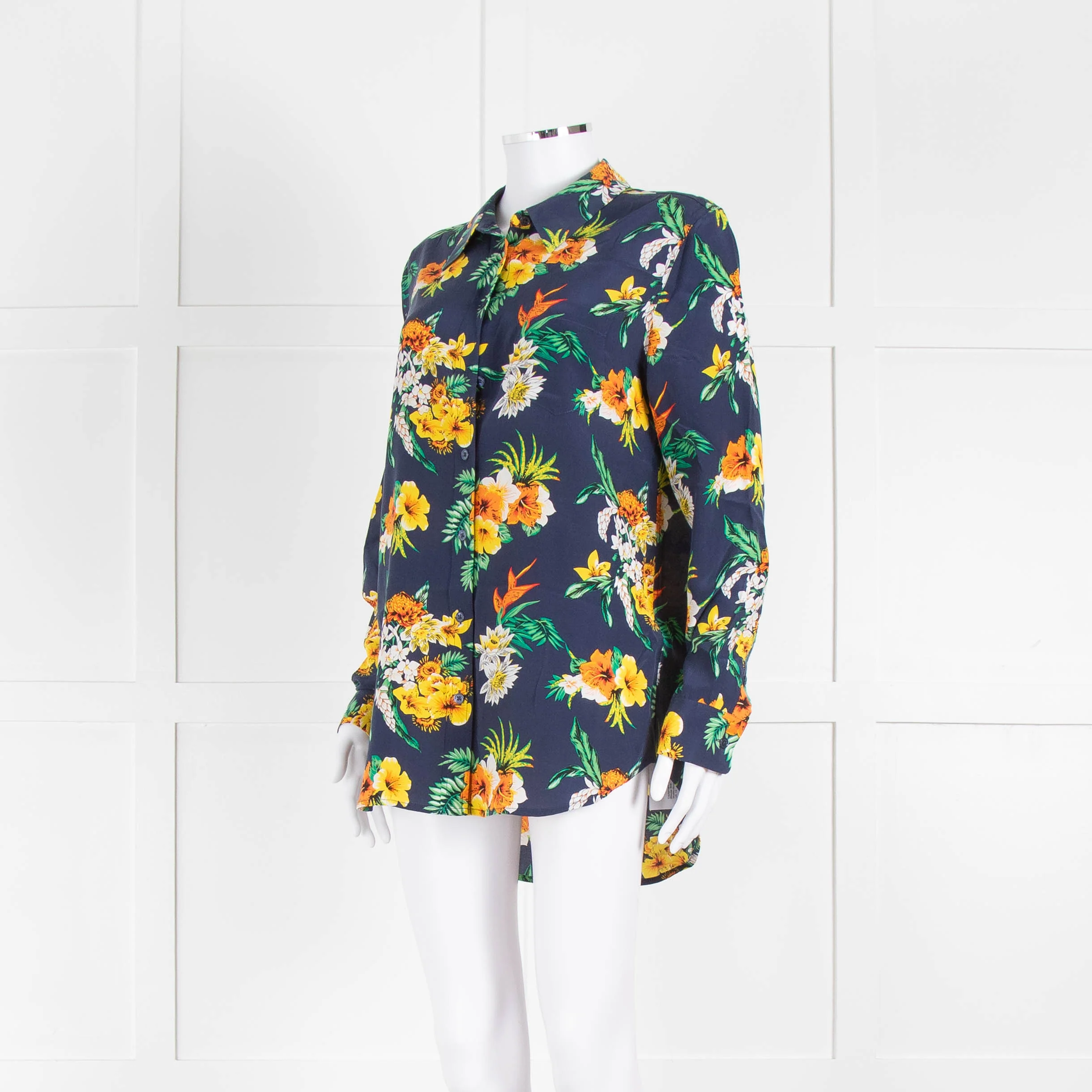 Equipment Silk Navy Blouse With Multicoloured Flowers Print - Image 8