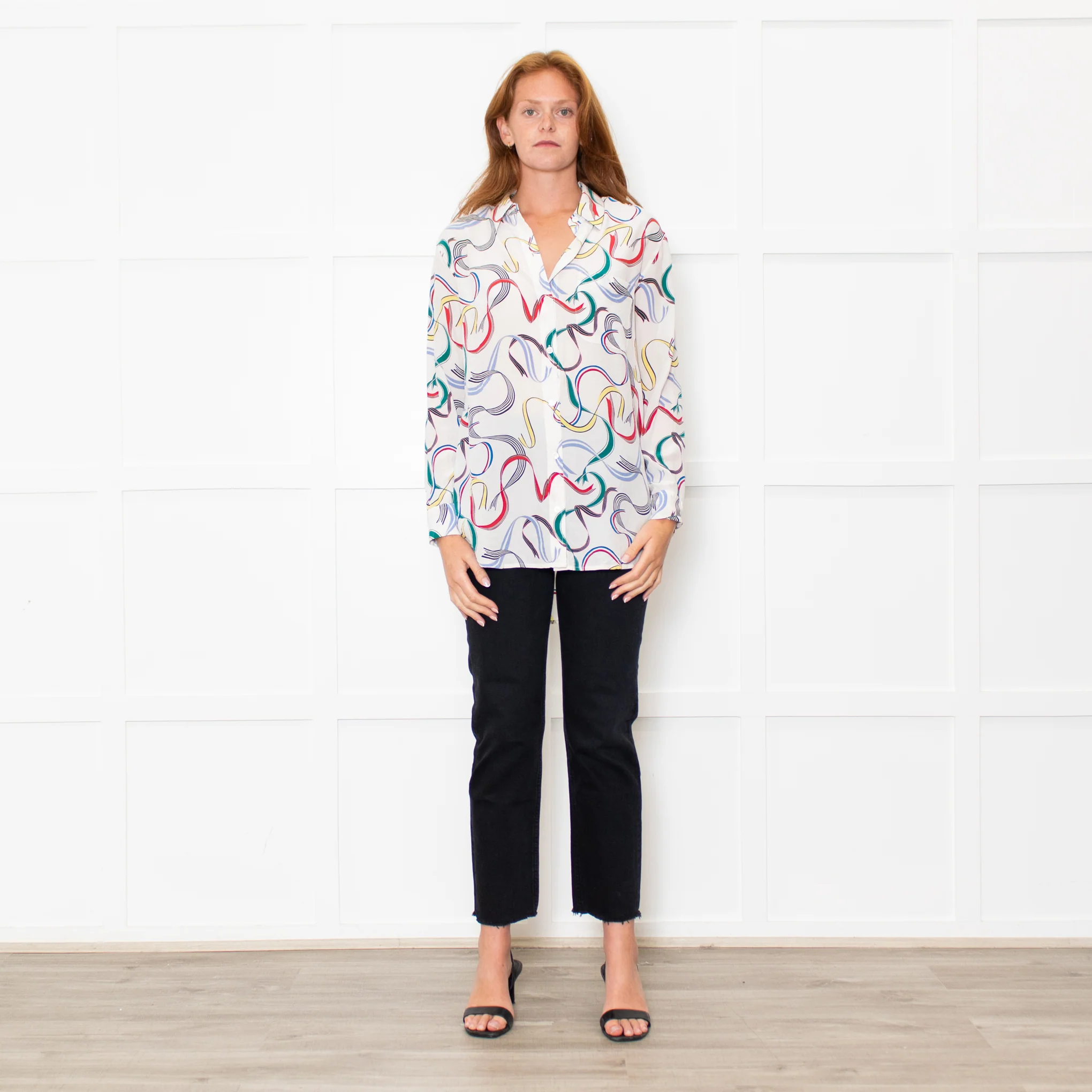 Equipment White Multi Colour Print Silk Shirt
