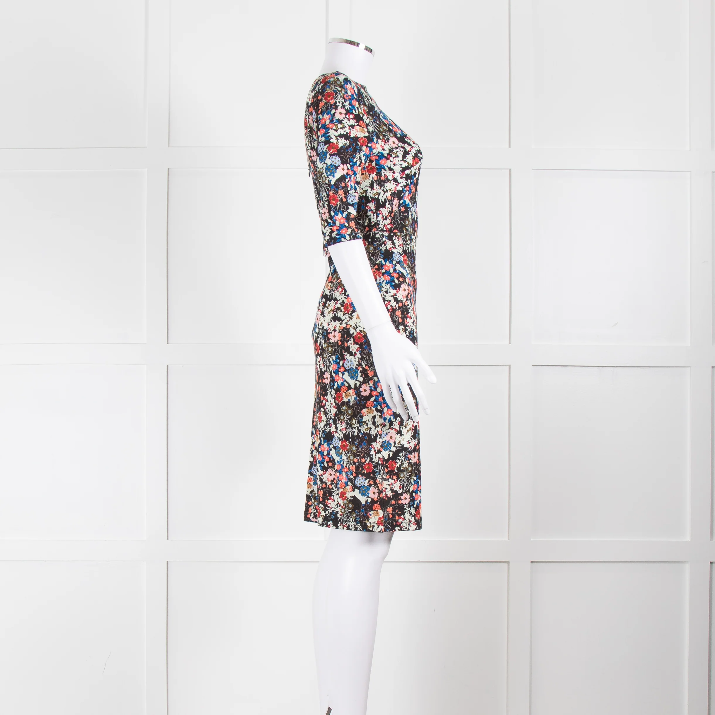 Erdem Black Multi Floral Jersey Back V Dress - Image 3