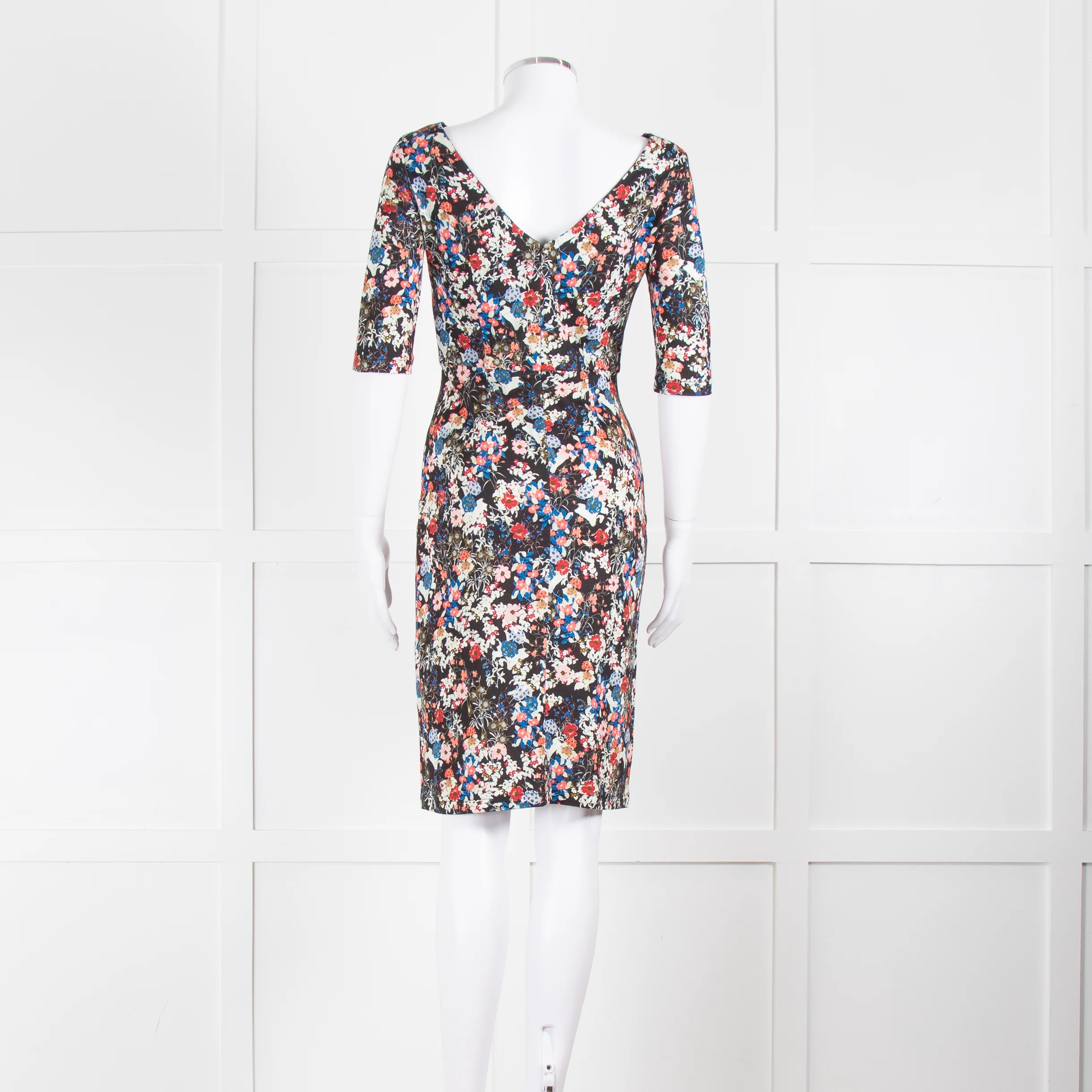 Erdem Black Multi Floral Jersey Back V Dress - Image 5
