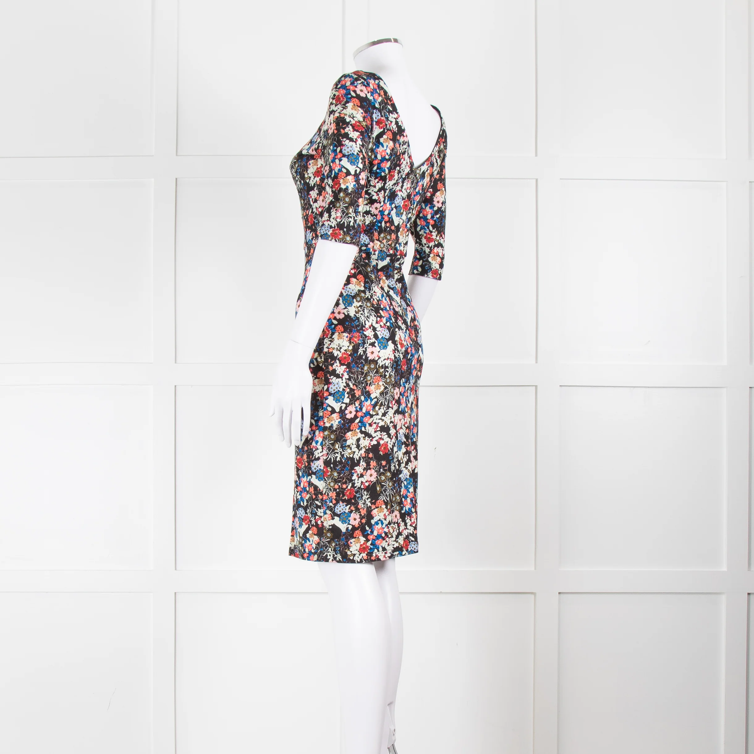 Erdem Black Multi Floral Jersey Back V Dress - Image 6