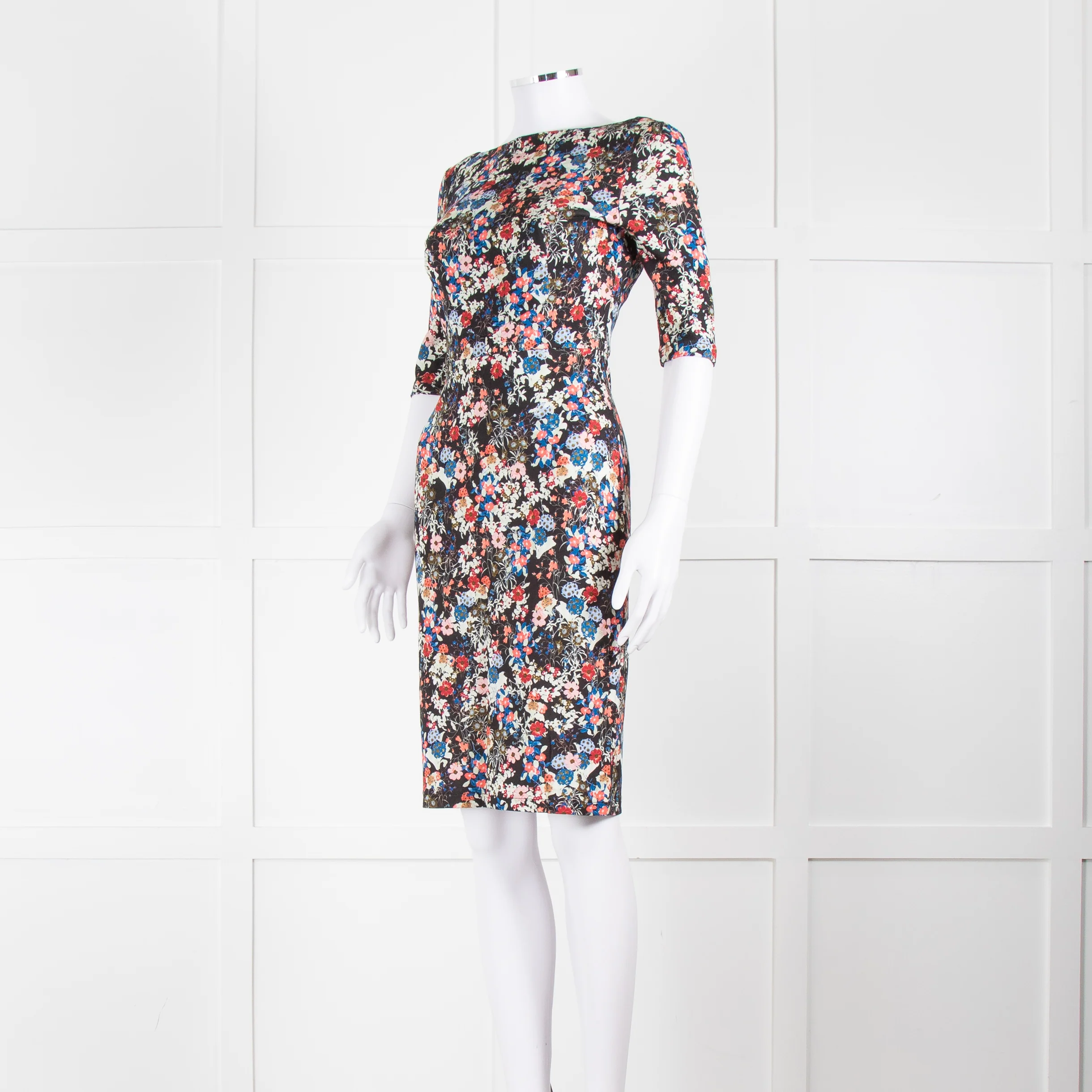 Erdem Black Multi Floral Jersey Back V Dress - Image 8