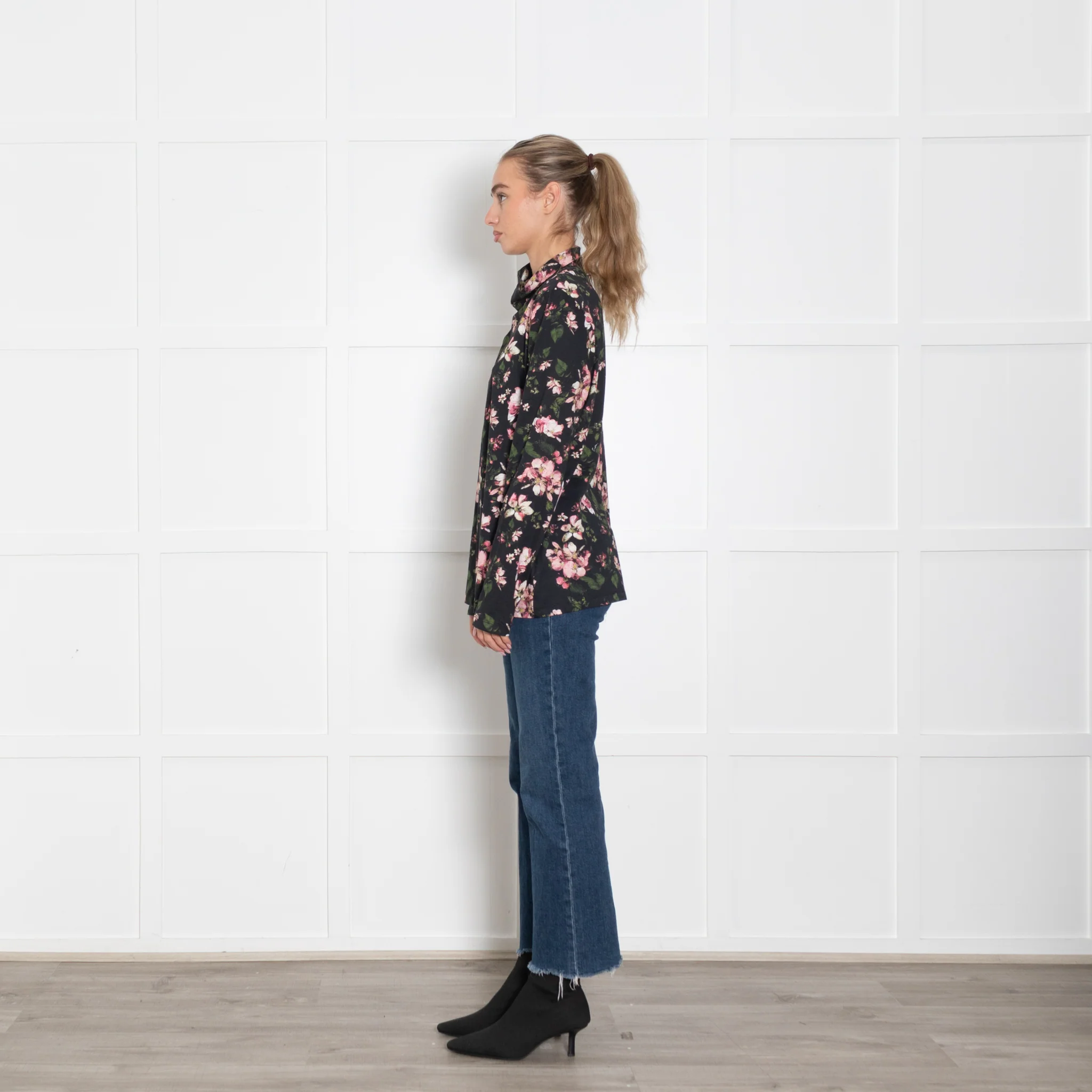 Erdem Black Pink Floral Cotton Long Sleeve Top - Image 4