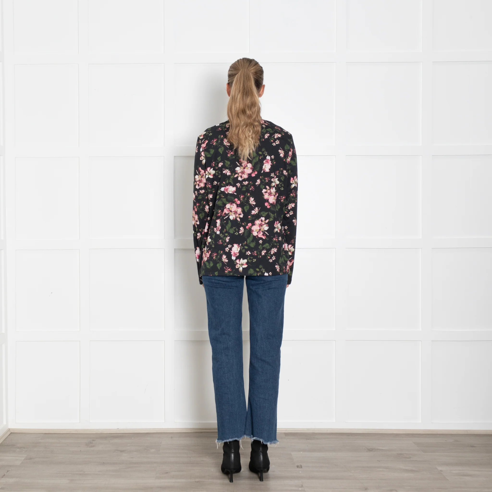 Erdem Black Pink Floral Cotton Long Sleeve Top - Image 5