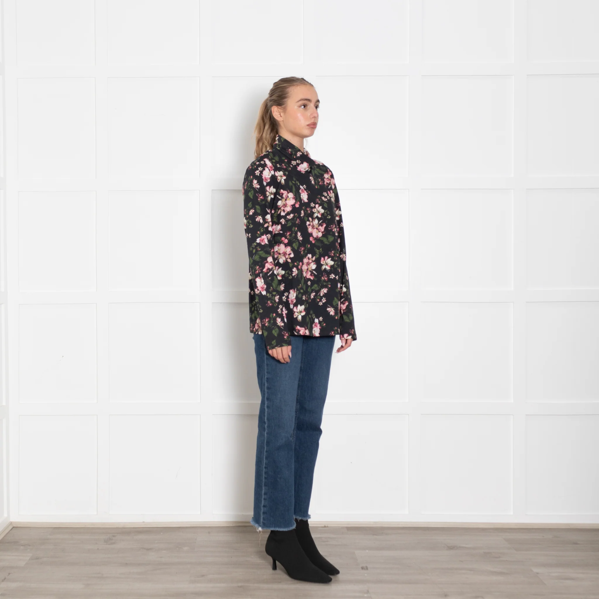 Erdem Black Pink Floral Cotton Long Sleeve Top - Image 7
