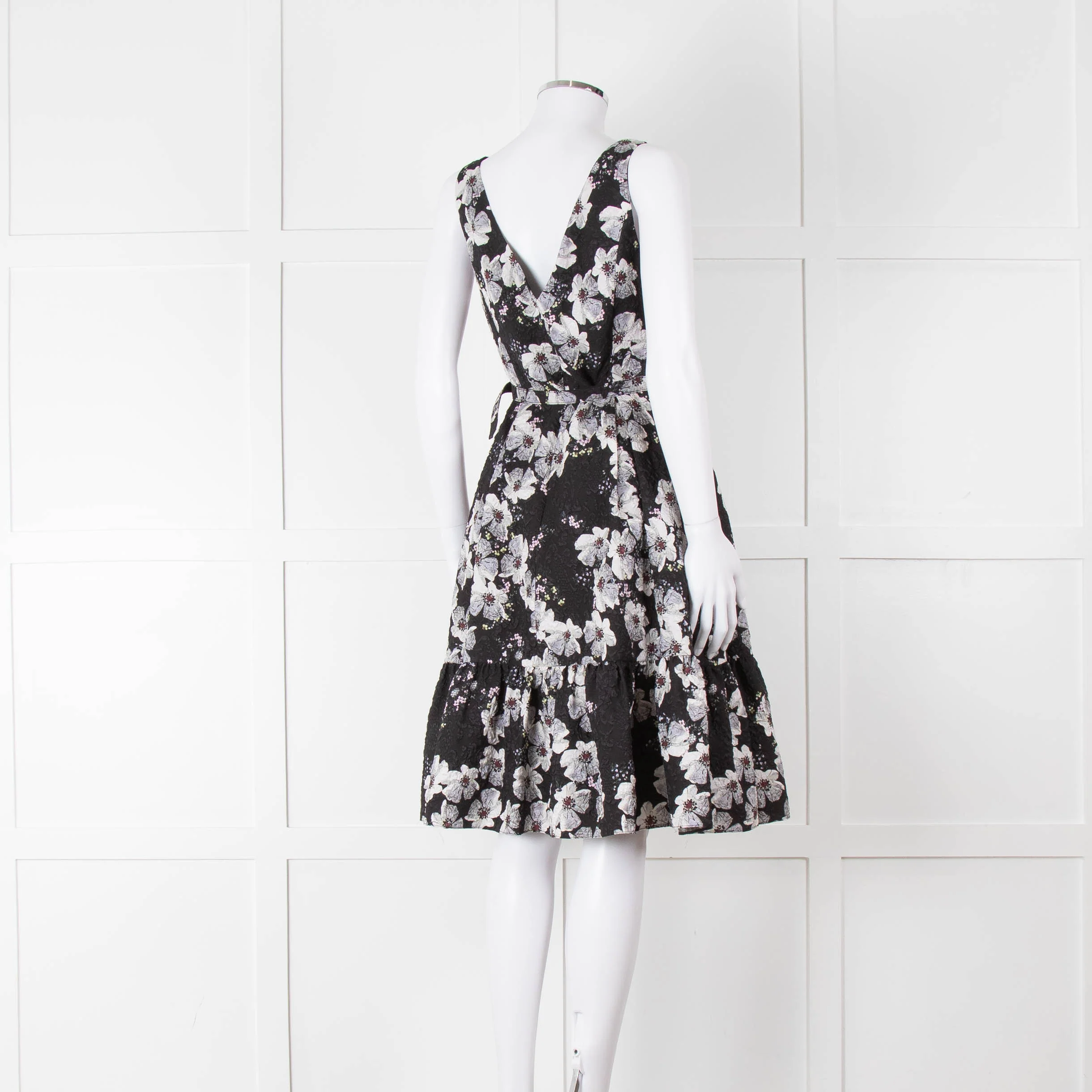 Erdem Black Textured Floral Sleeveless Dress with Belt - Image 4