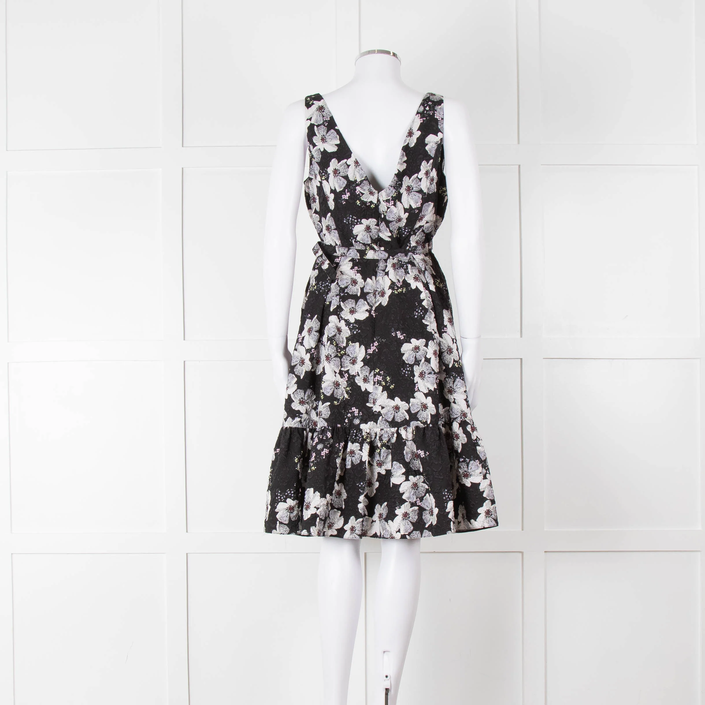 Erdem Black Textured Floral Sleeveless Dress with Belt - Image 5