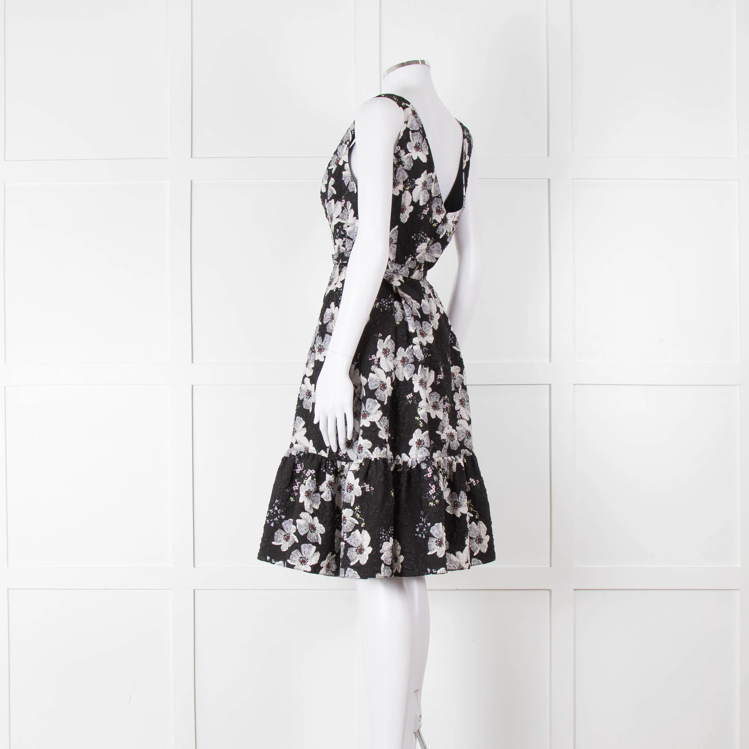 Erdem Black Textured Floral Sleeveless Dress with Belt - Image 6