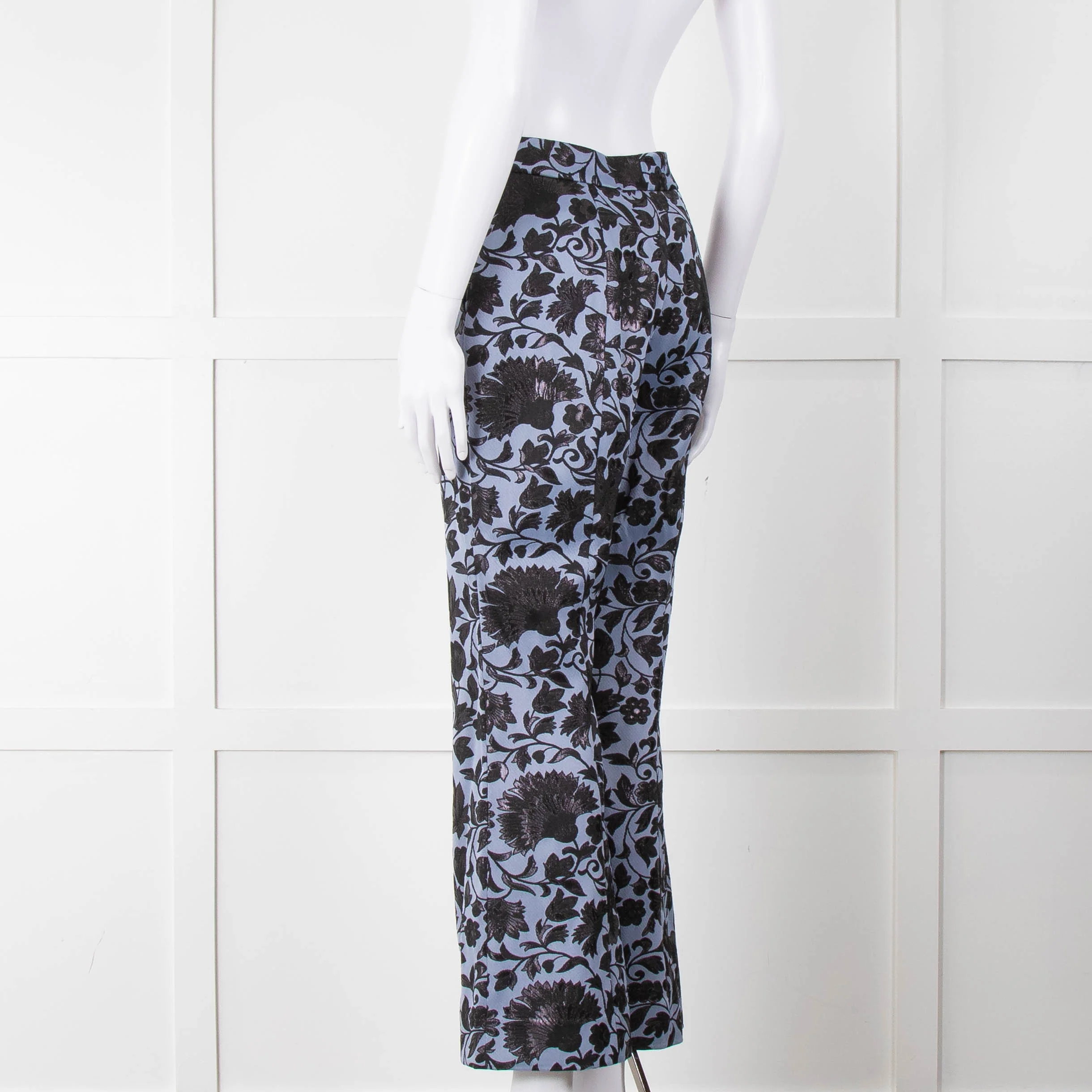 Erdem Blue Black Floral Flared Trousers - Image 6