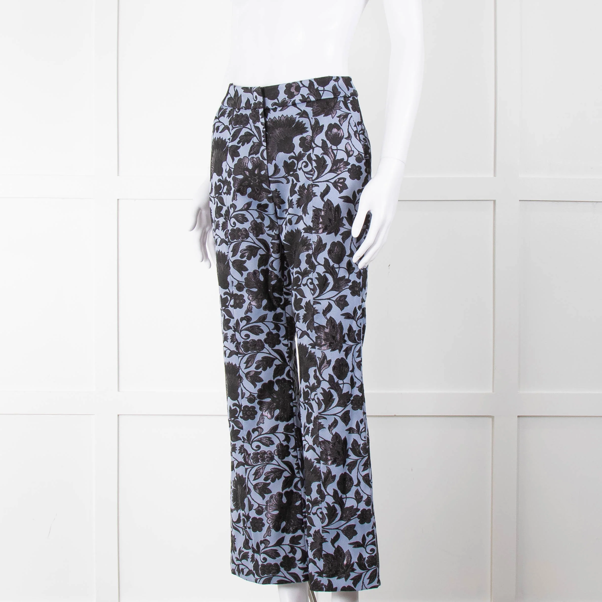 Erdem Blue Black Floral Flared Trousers - Image 8