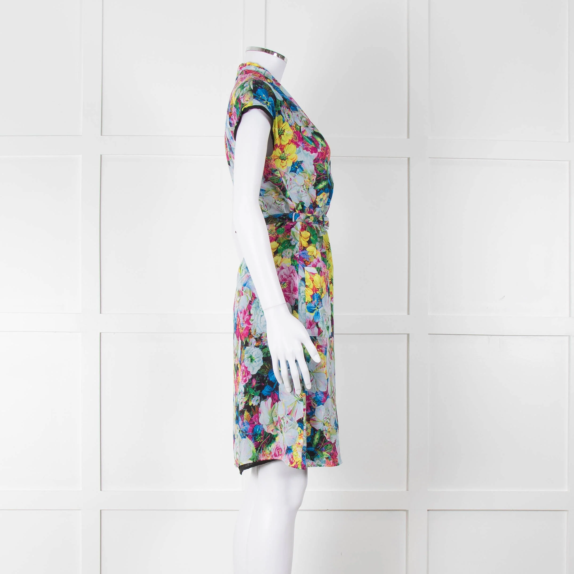 Erdem Blue Yellow Orange Floral Belted Silk Mini Dress - Image 3