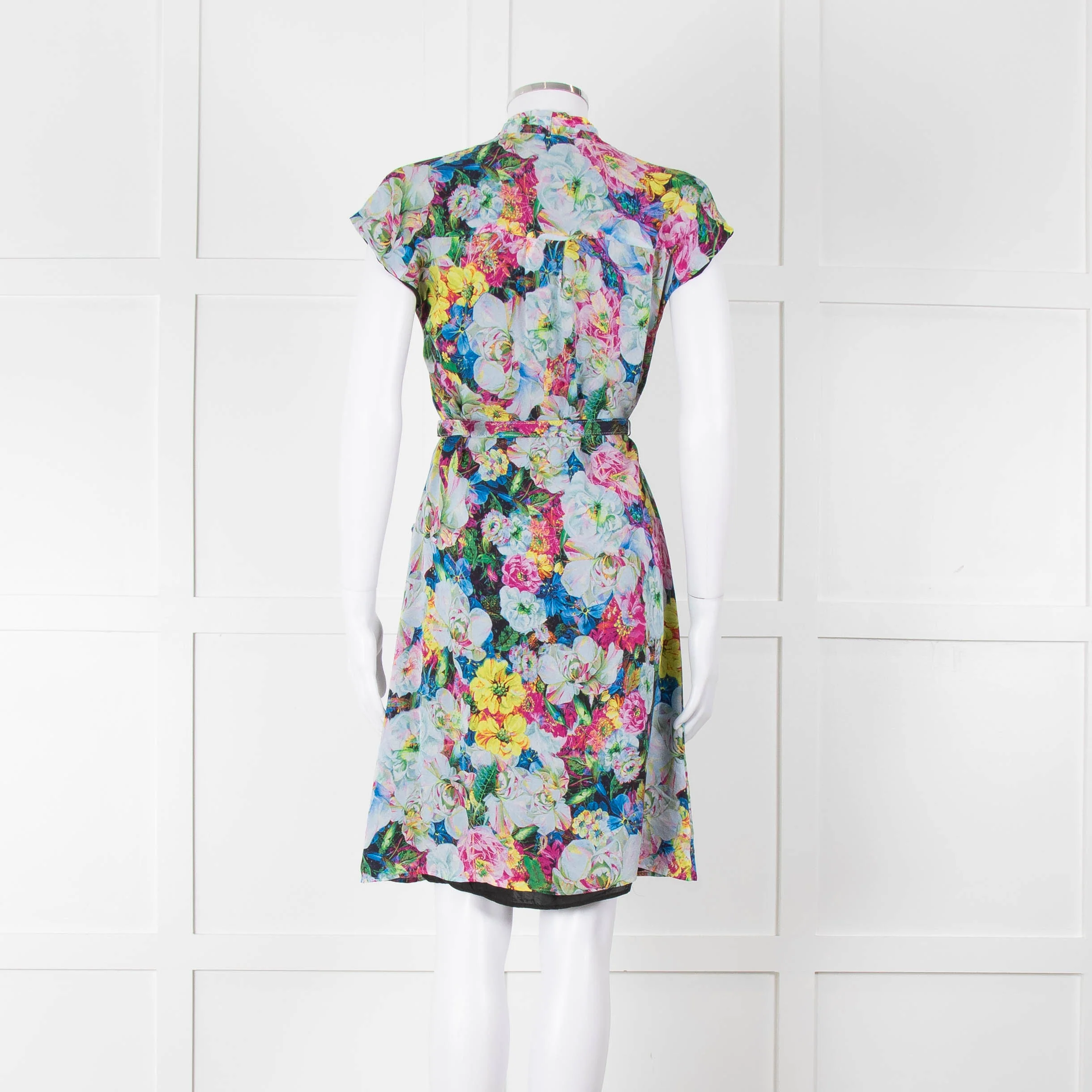 Erdem Blue Yellow Orange Floral Belted Silk Mini Dress - Image 5