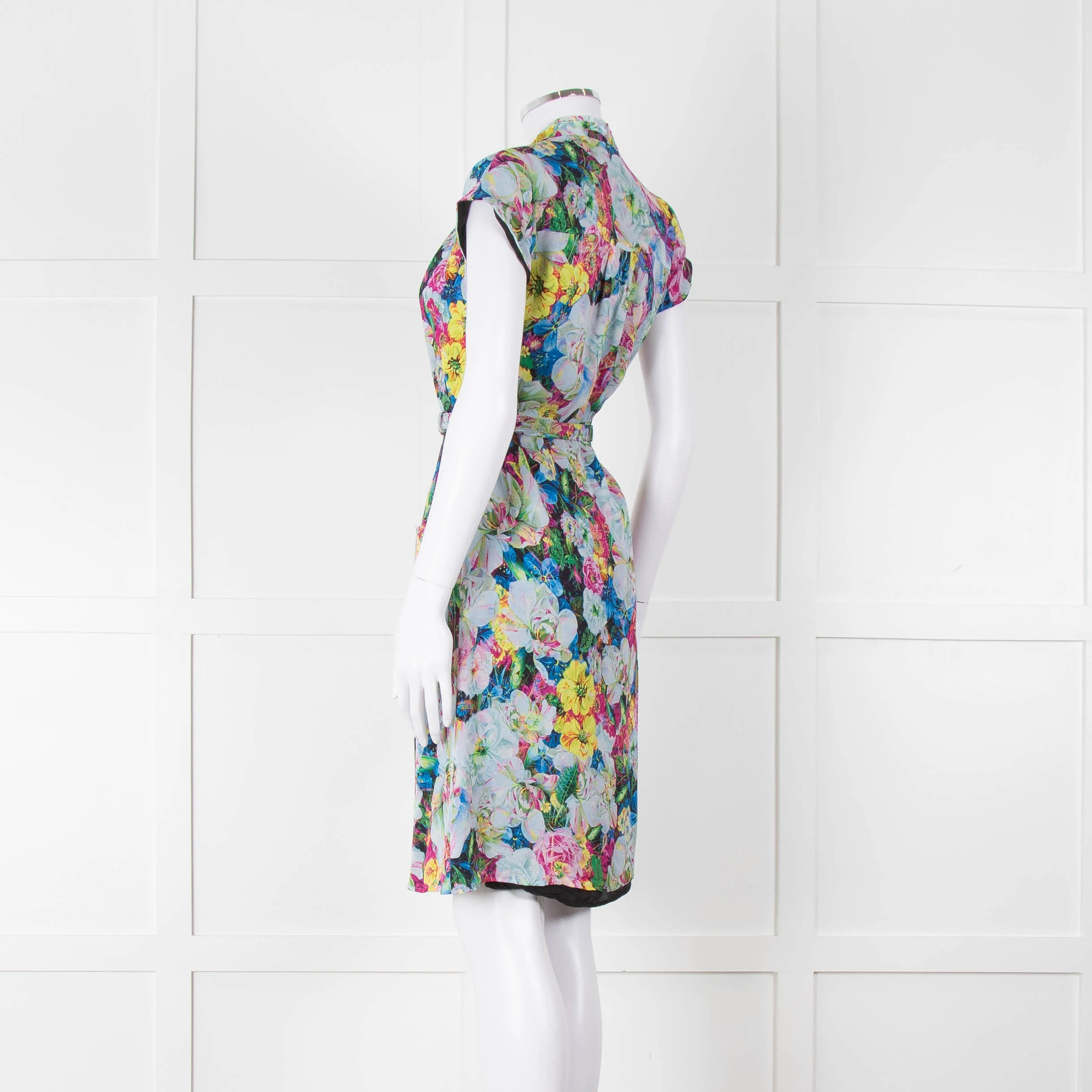 Erdem Blue Yellow Orange Floral Belted Silk Mini Dress - Image 6