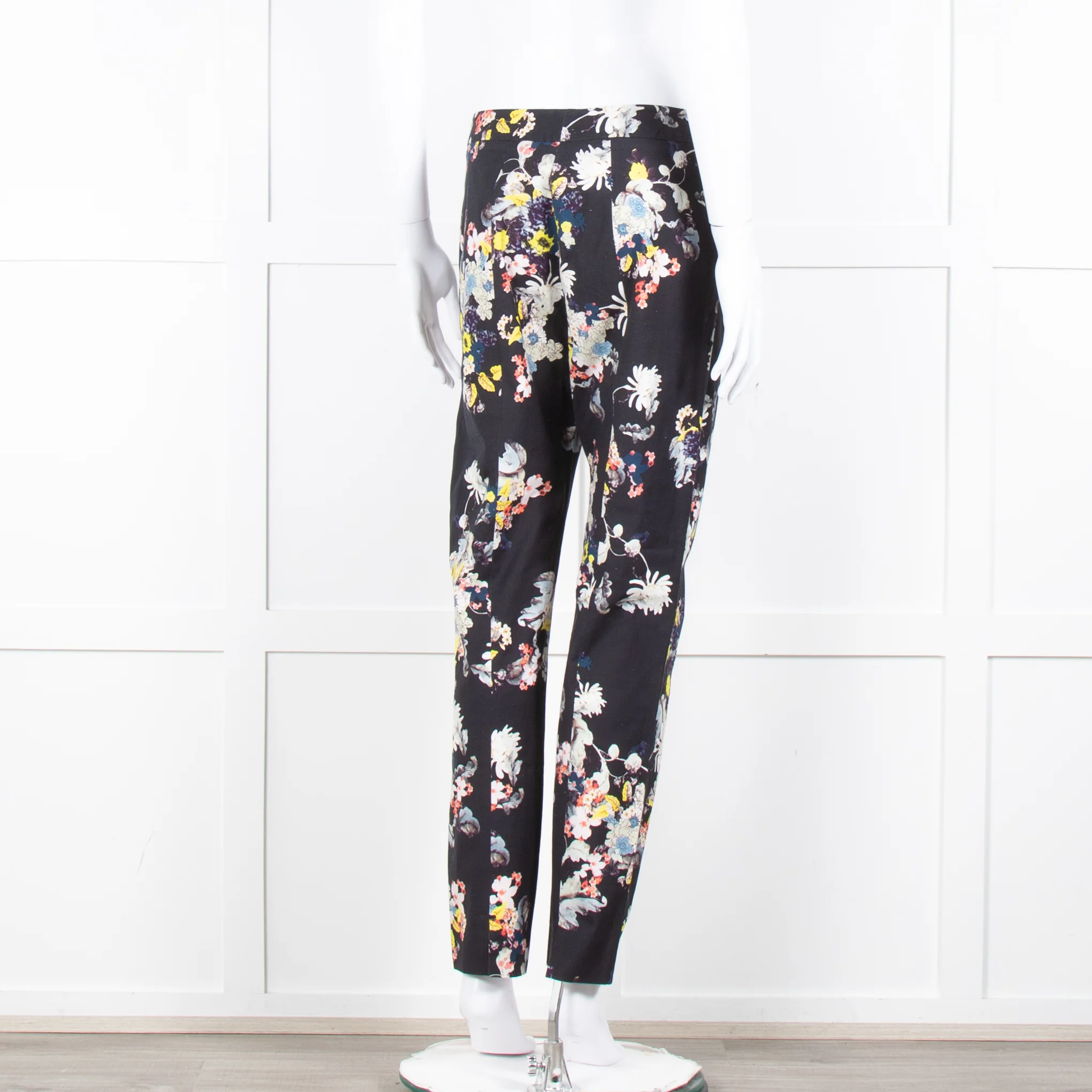 Erdem Dark Navy Cream Pink Yellow Floral Multi Print Trousers - Image 4