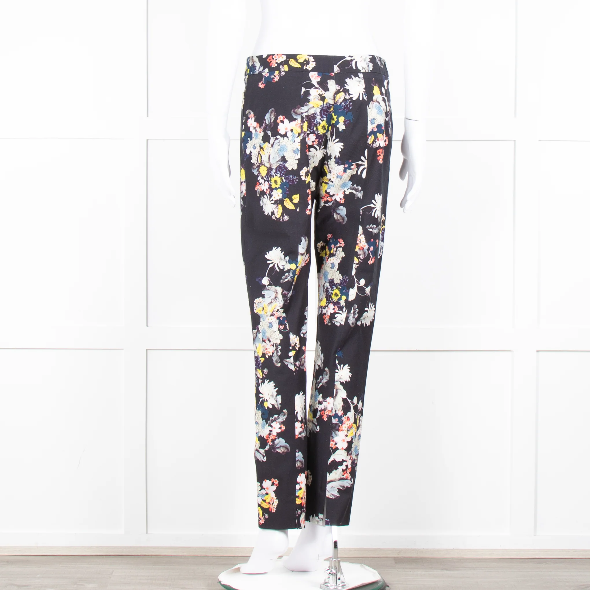 Erdem Dark Navy Cream Pink Yellow Floral Multi Print Trousers - Image 5