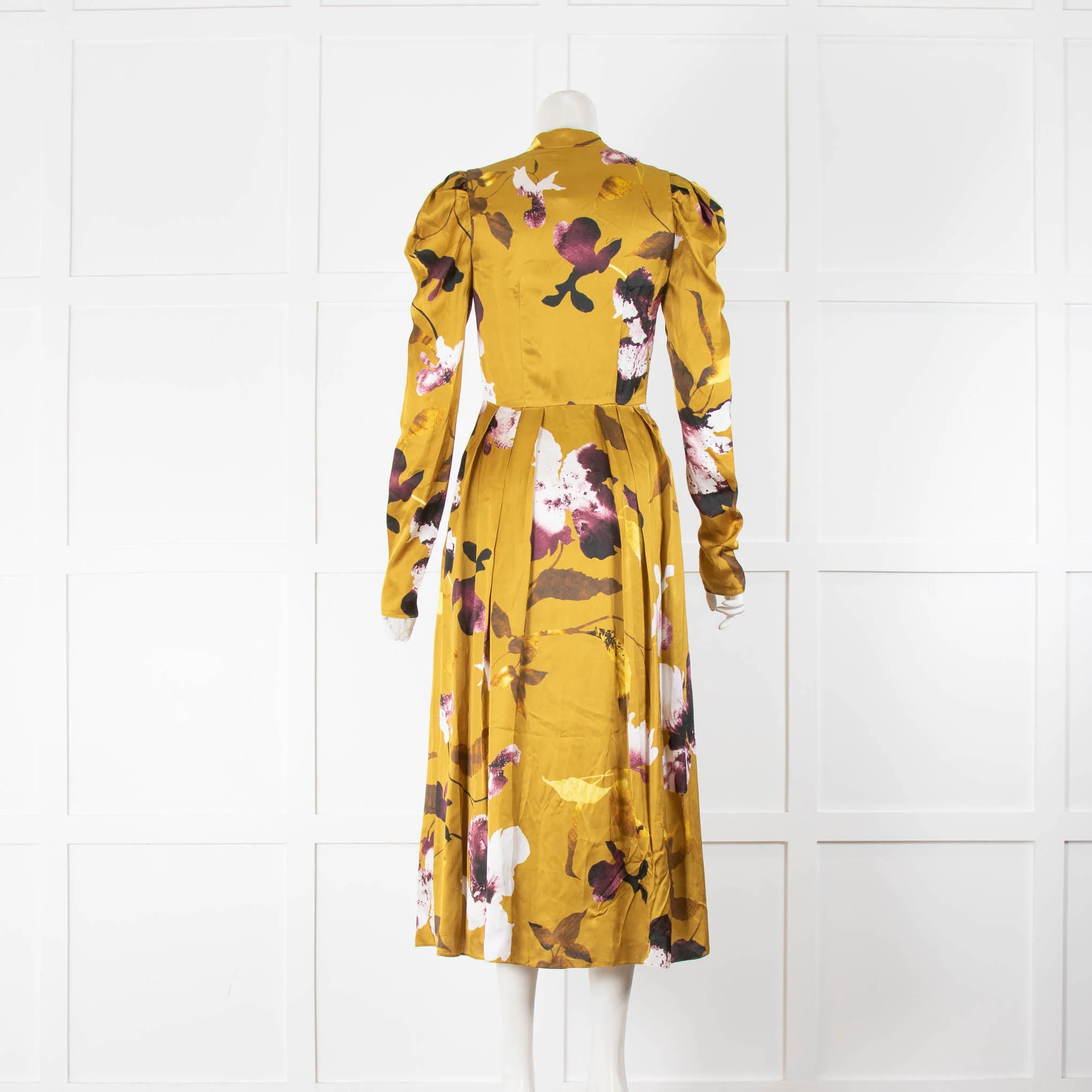 Erdem Long Sleeve Gold Button Front Dress With Flowers - Image 3