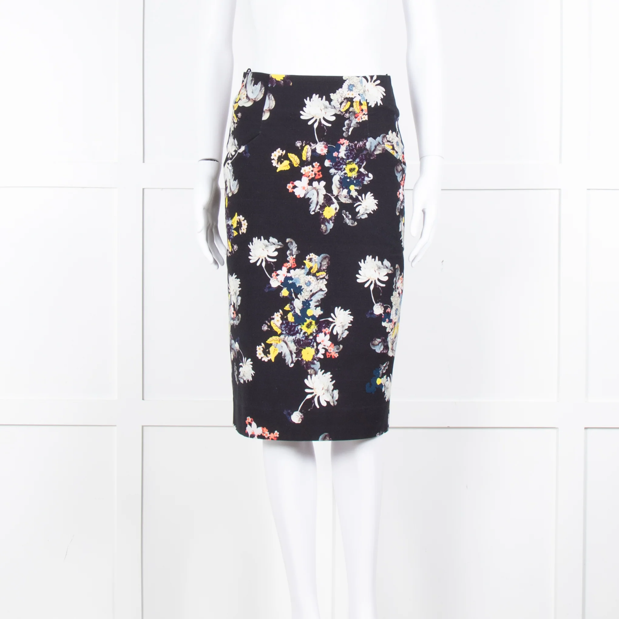 Erdem Navy Blue Floral Cotton Pencil Skirt - Image 2