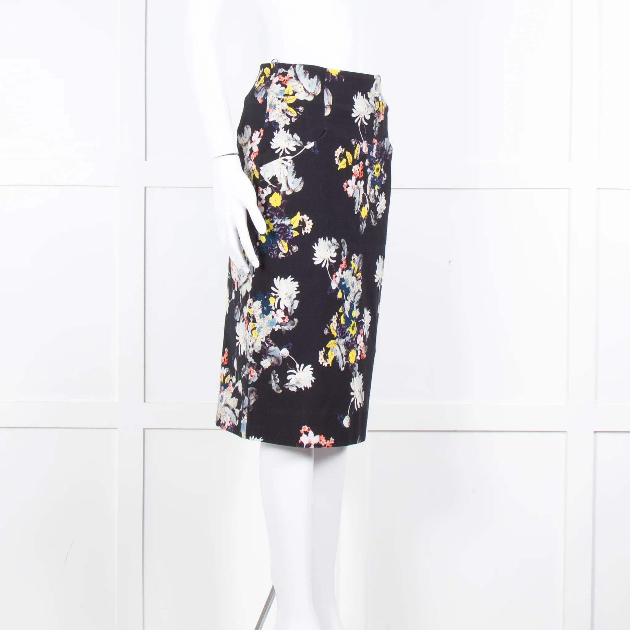 Erdem Navy Blue Floral Cotton Pencil Skirt - Image 3